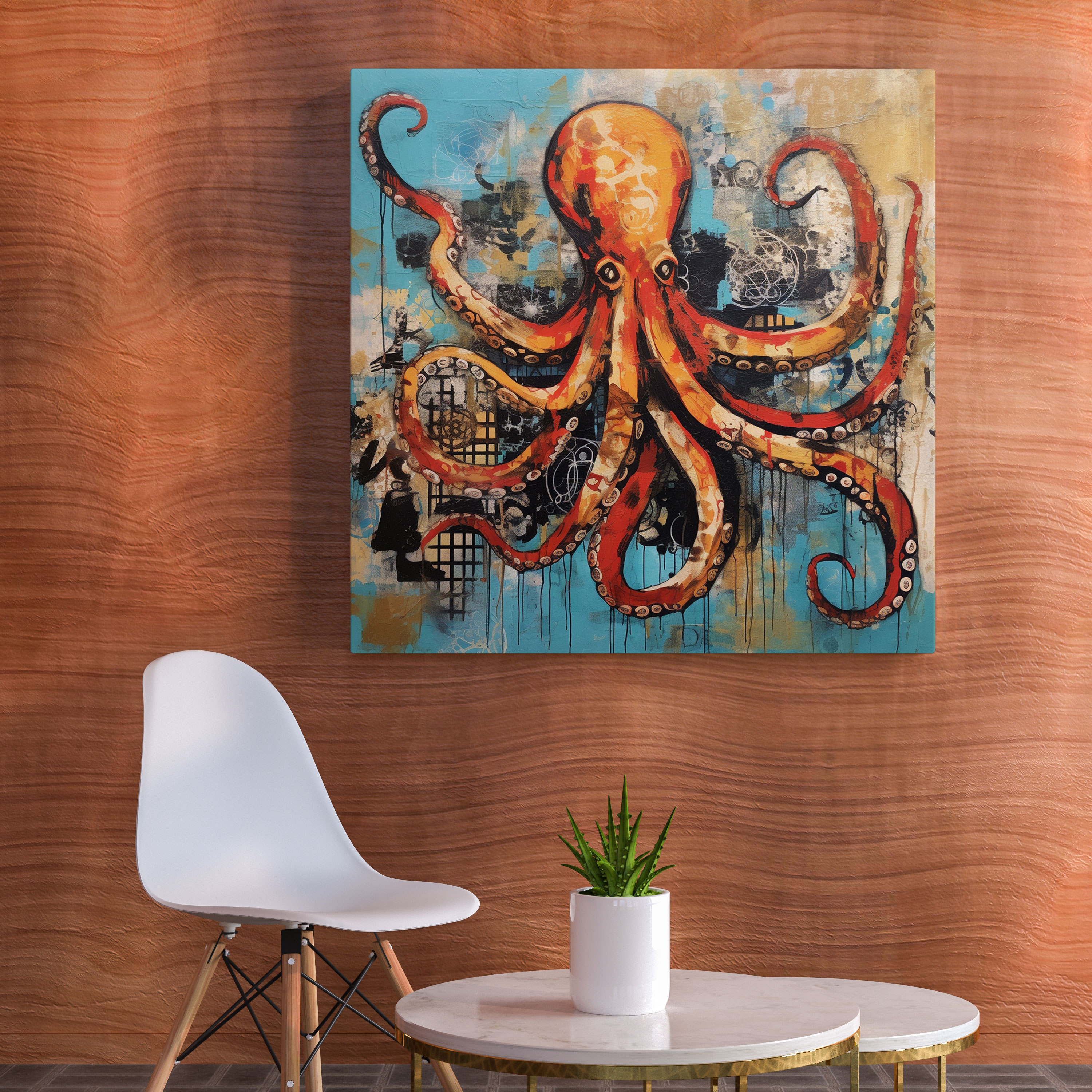 Octopus Canvas Print - Expressive Mixed Media Artwork - Octopus, Canvas, Character, Canvas Wall Art