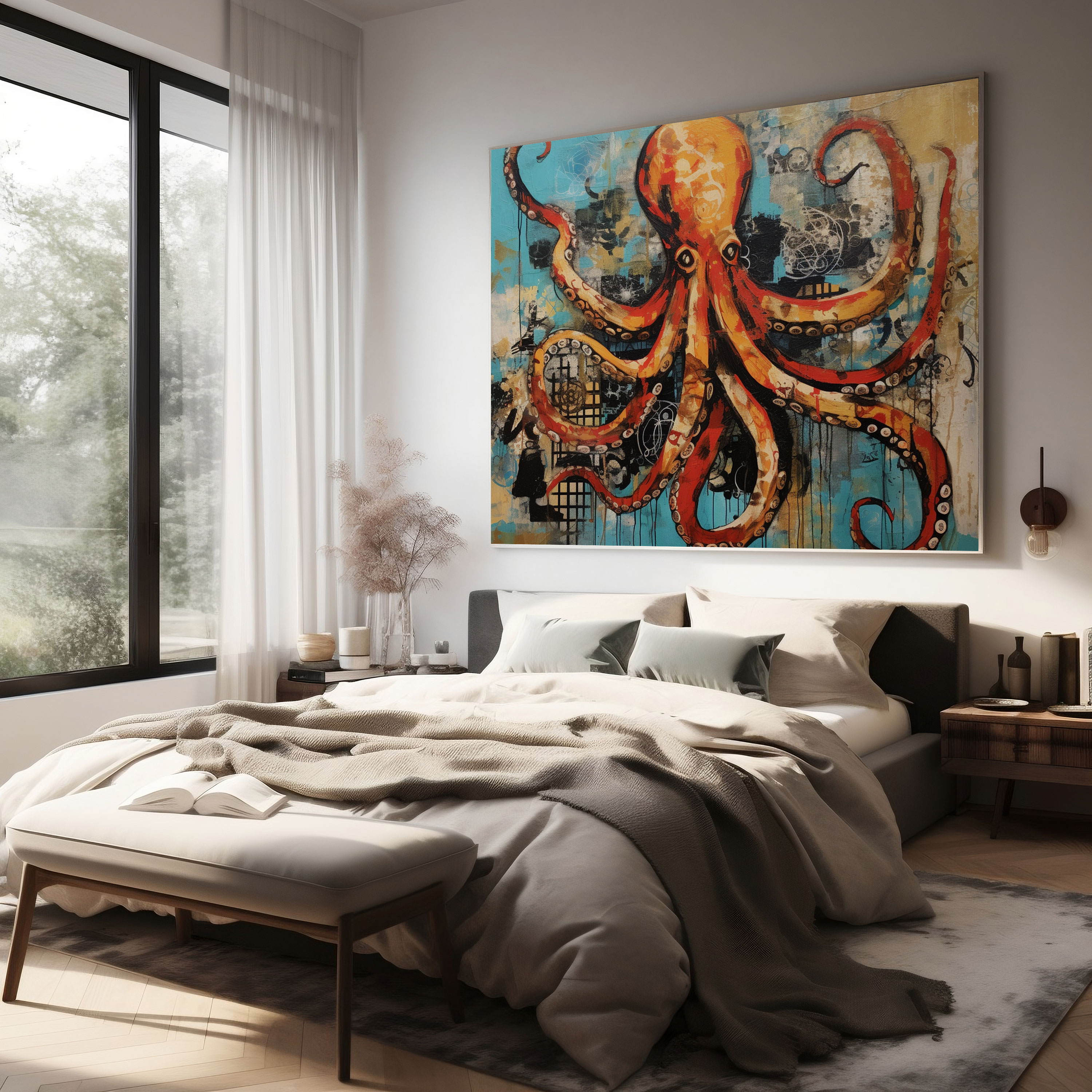 Octopus Canvas Print - Expressive Mixed Media Artwork - Octopus, Canvas, Character, Canvas Wall Art