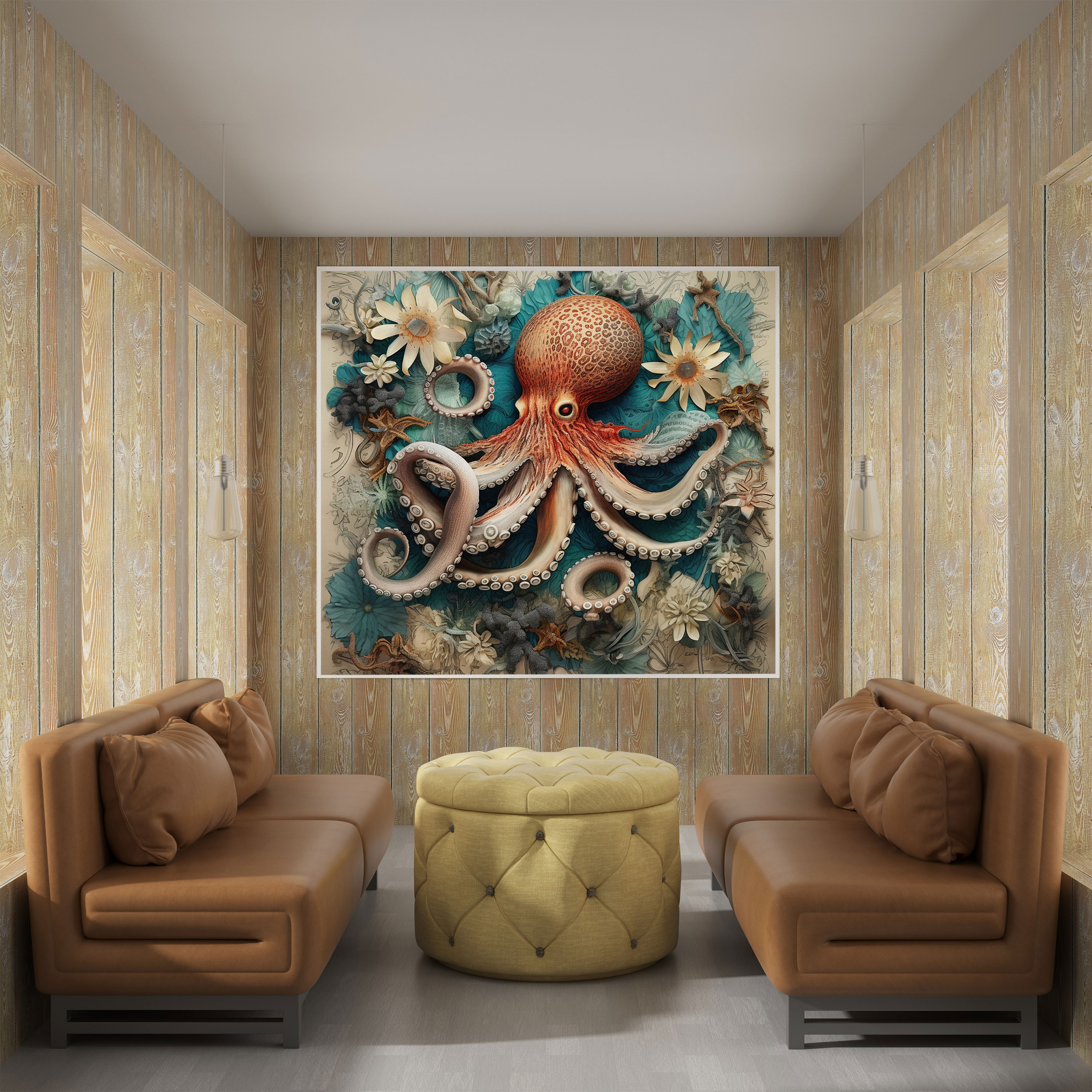 Marine Collage Canvas Print - Octopus, Home Decoration, Collage, Wall Art