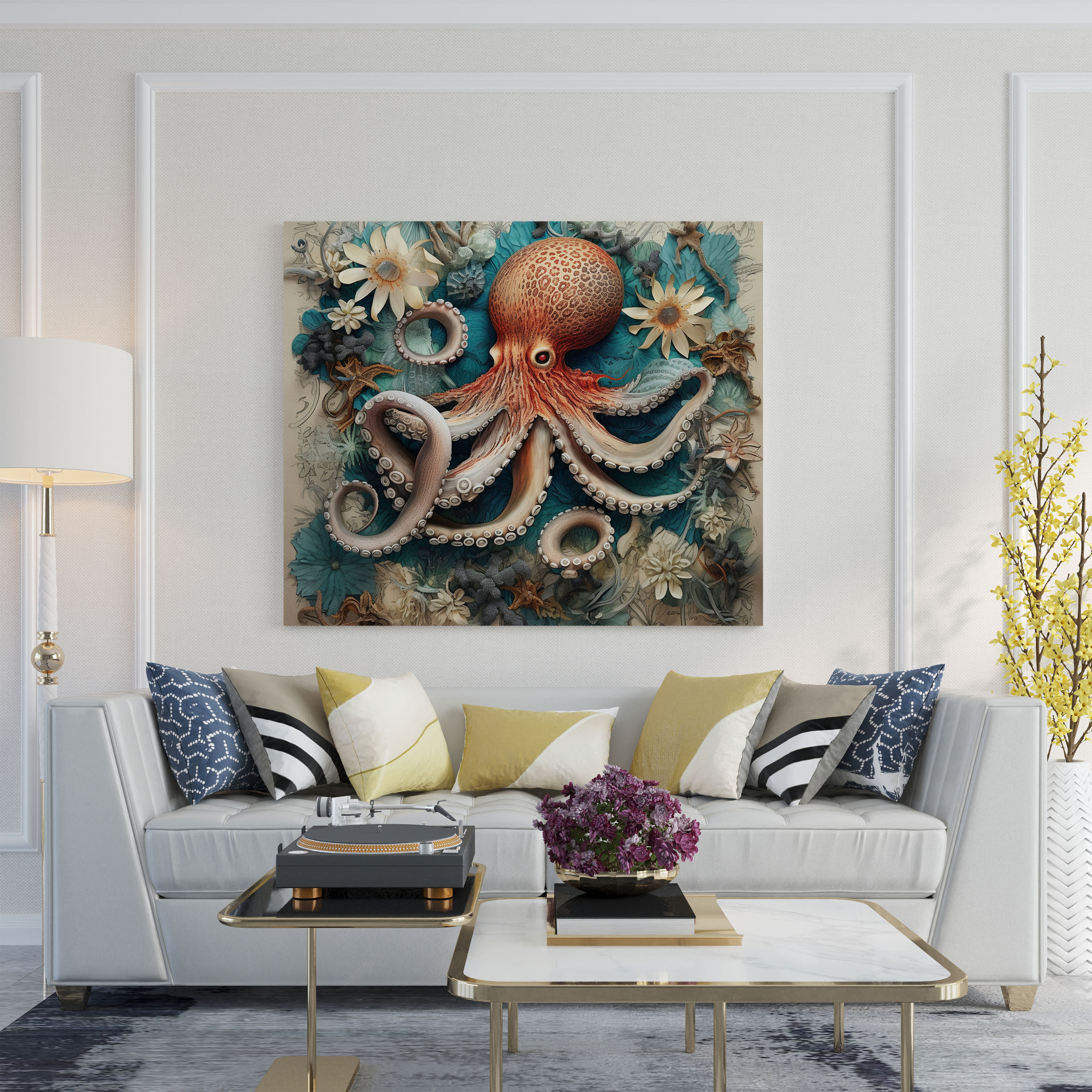 Marine Collage Canvas Print - Octopus, Home Decoration, Collage, Wall Art