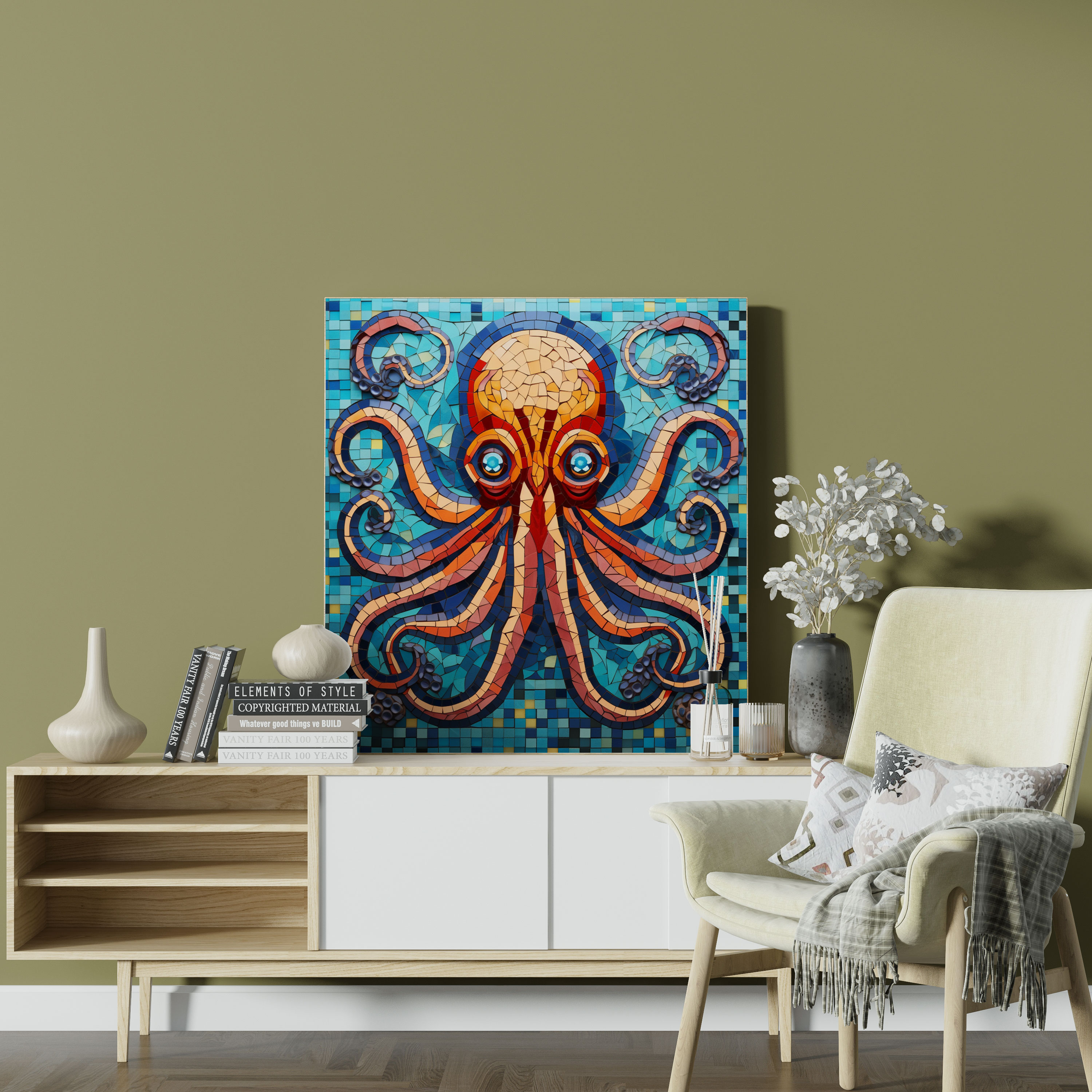 Geometric Octopus Wall Art - Octopus, Mosaic, Geometric Design, Wall Art