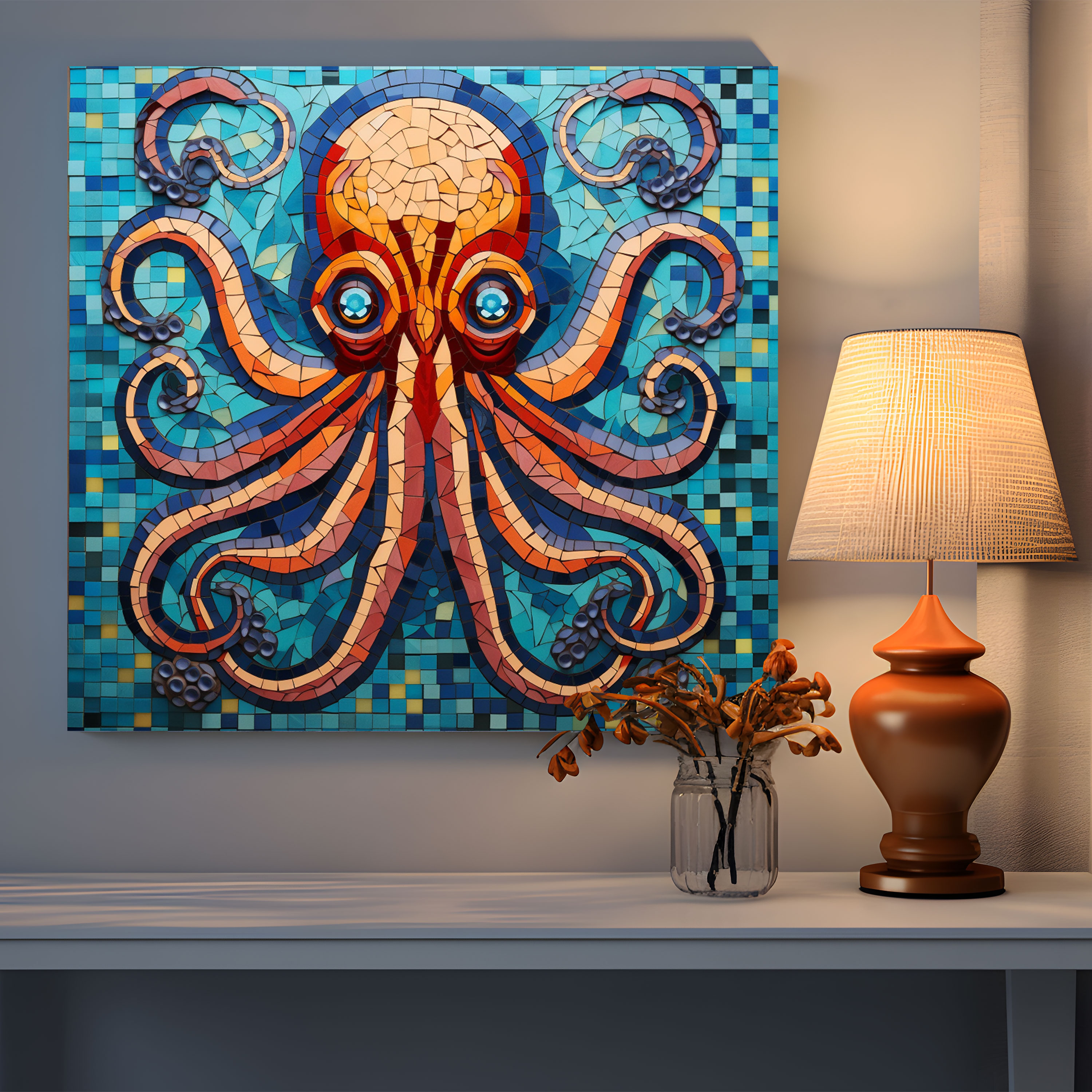 Geometric Octopus Wall Art - Octopus, Mosaic, Geometric Design, Wall Art