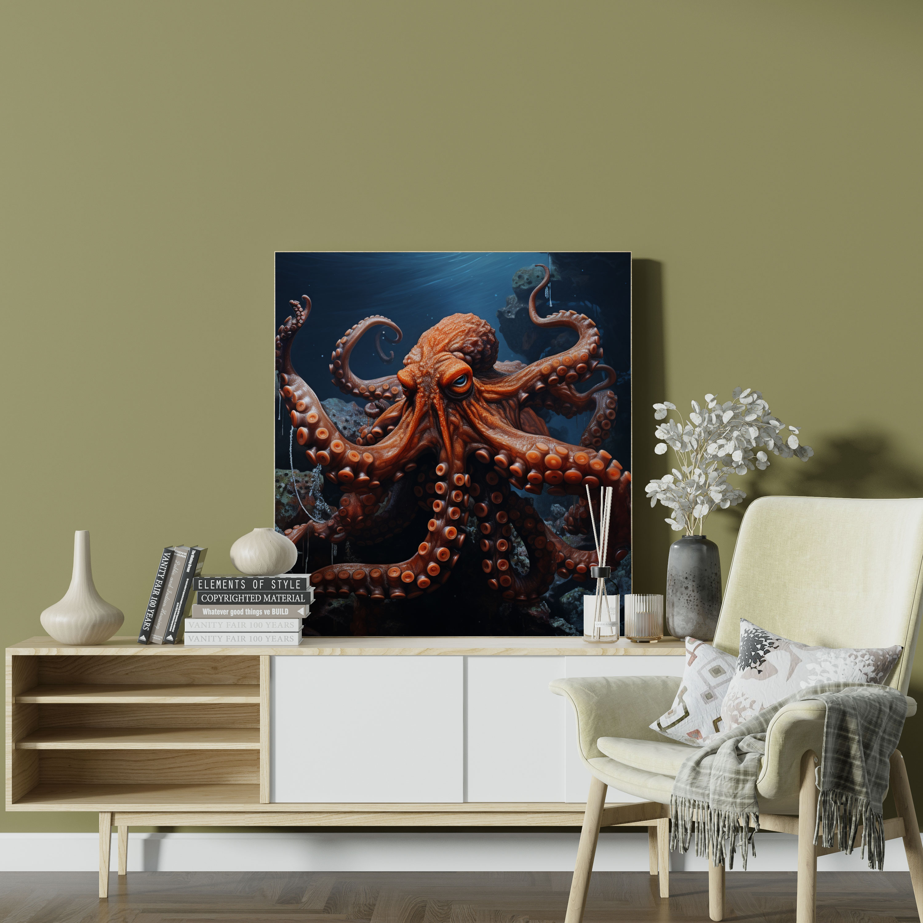 Octopus Canvas Print - Realistic Oil Painting - Octopus, Home Decoration, Wall Decoration, Realistic Art
