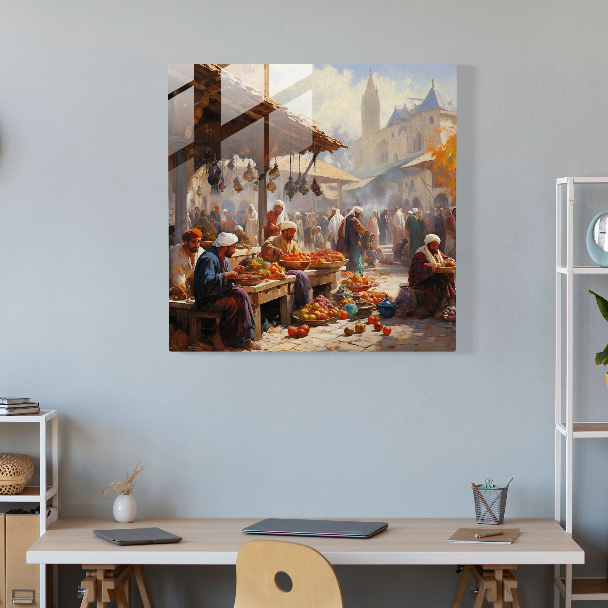 Ottoman Bazaar Glass Print - Ottoman Empire, Bustling Ottoman Market, Ottoman Empire, Exotic Goods