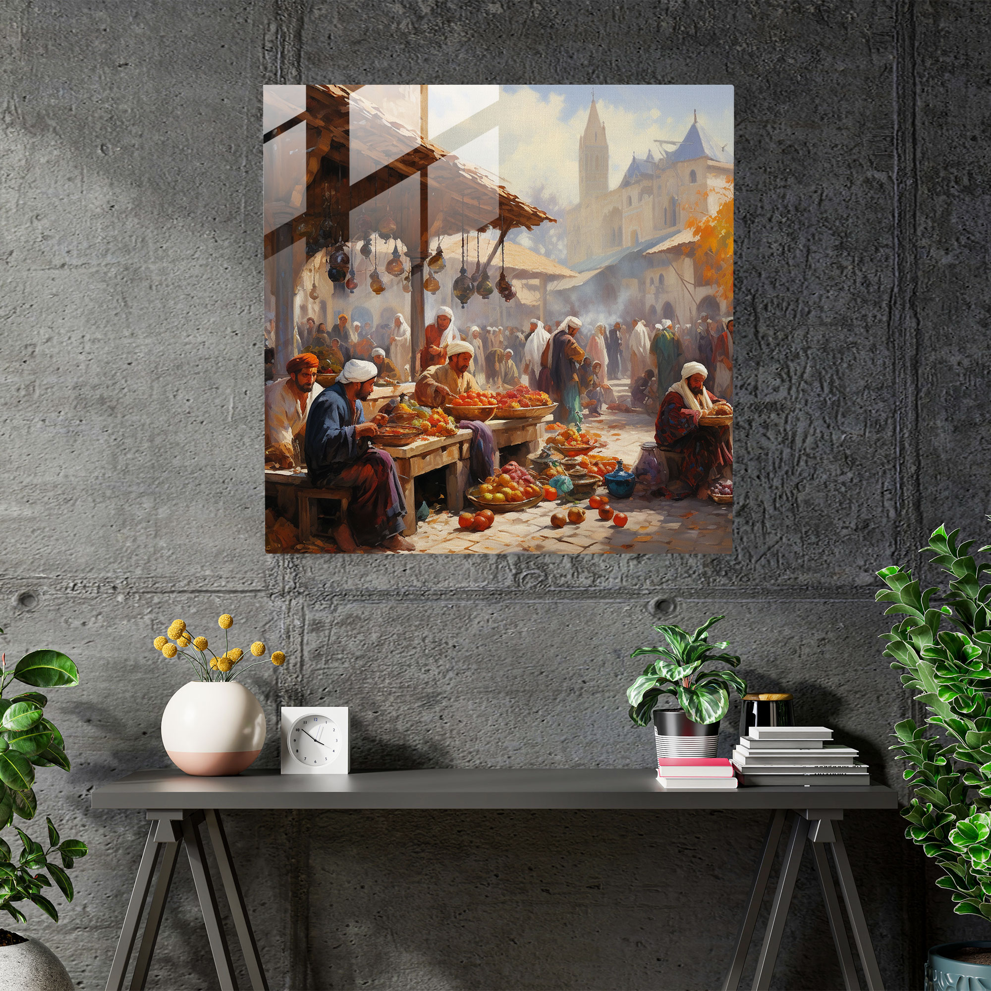 Ottoman Bazaar Glass Print - Ottoman Empire, Bustling Ottoman Market, Ottoman Empire, Exotic Goods