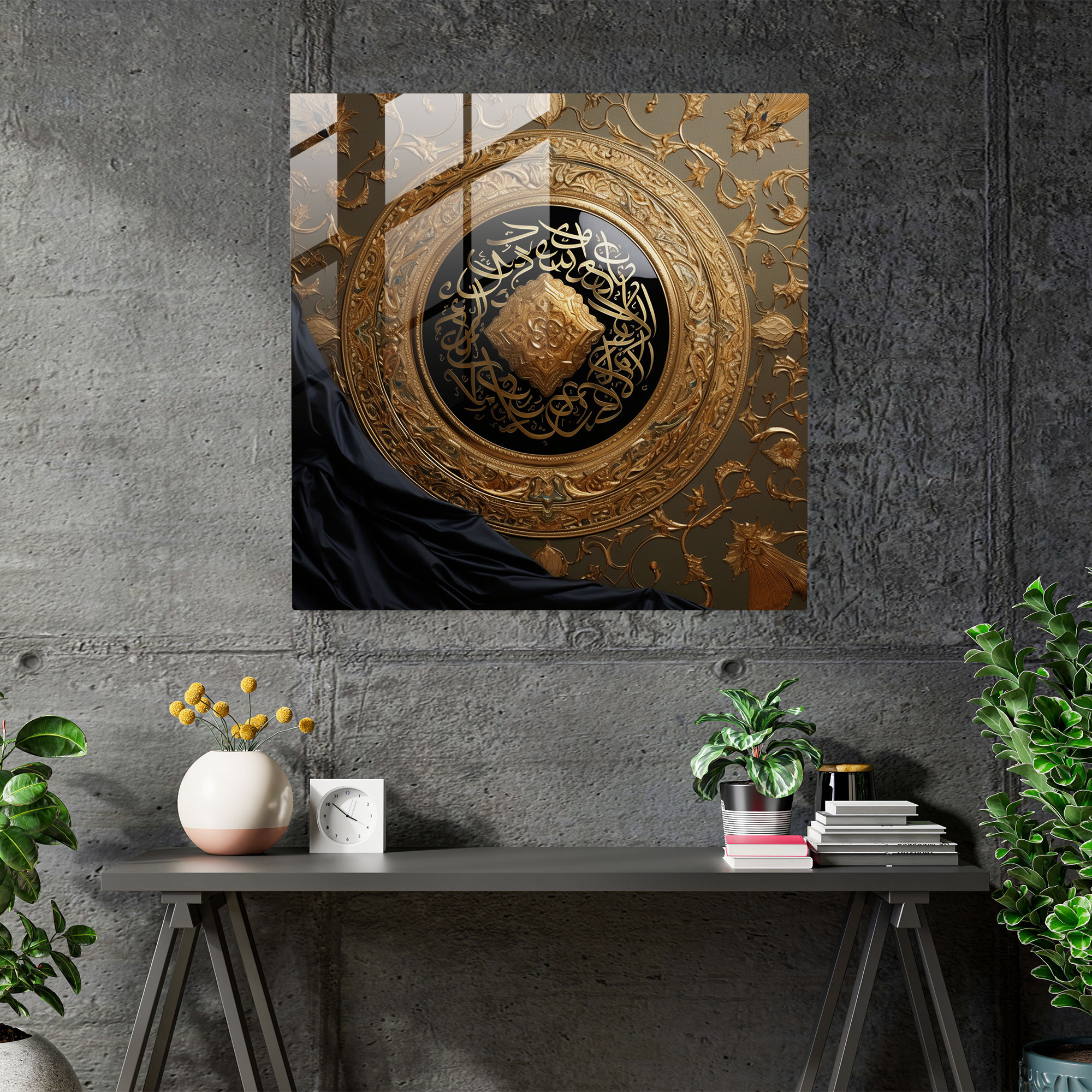 Ottoman Empire Calligraphy Painting - Majestic Artwork - Ottoman Empire, Gold Accents, Glass Art, Glass Print