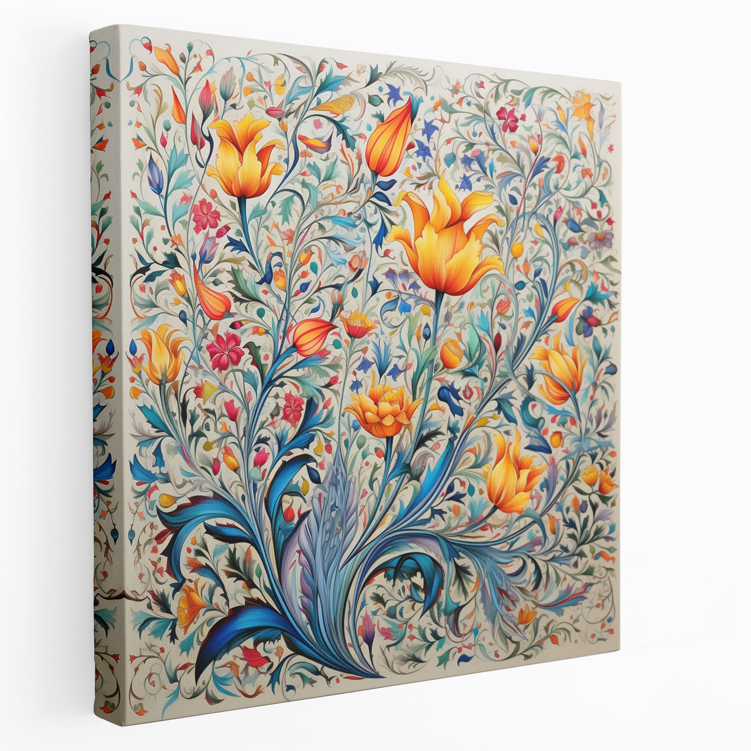 Inspirational Ottoman Poet Quote in Delicate Calligraphy with Colorful Floral Motifs | High Quality Canvas Print