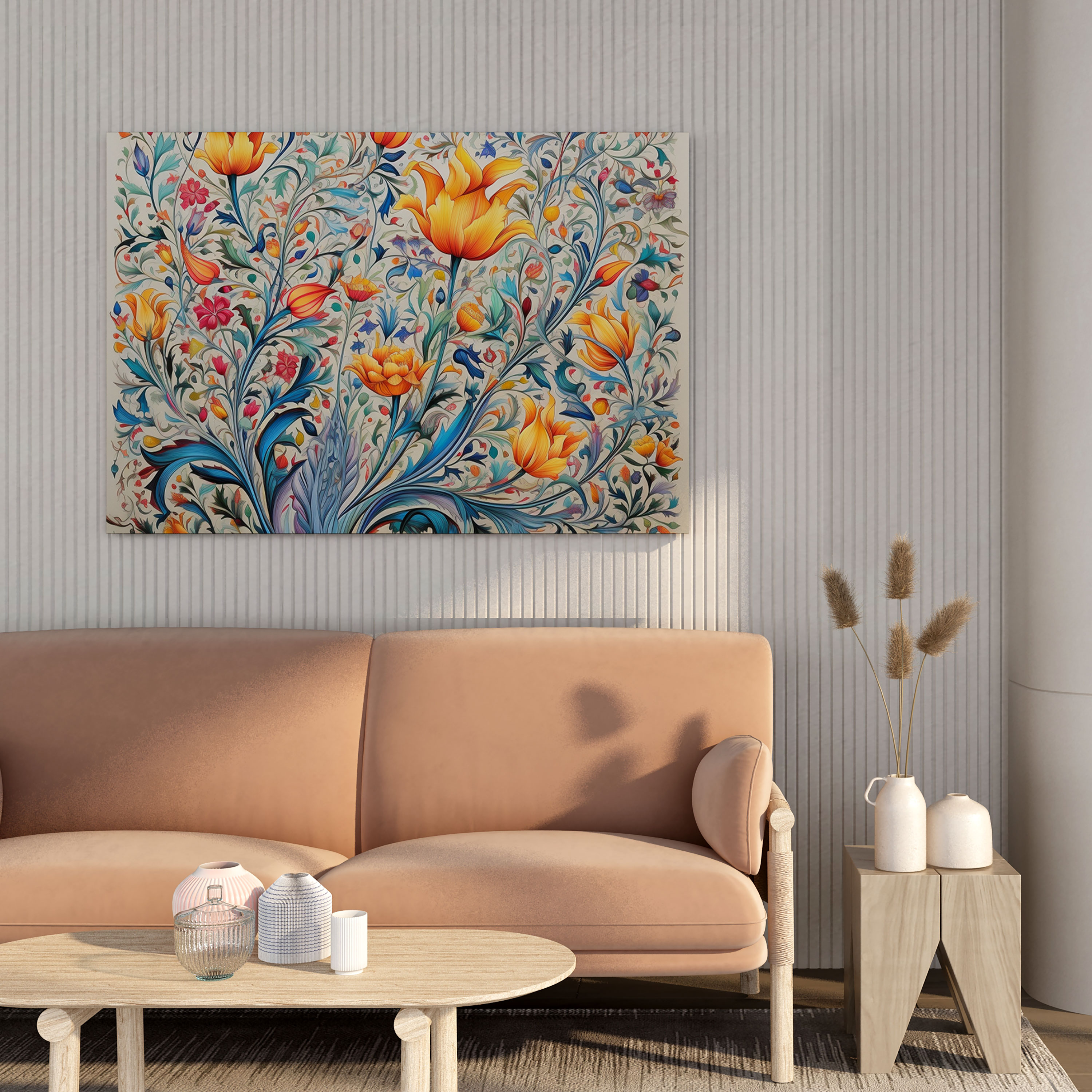 Inspirational Ottoman Poet Quote in Delicate Calligraphy with Colorful Floral Motifs | High Quality Canvas Print