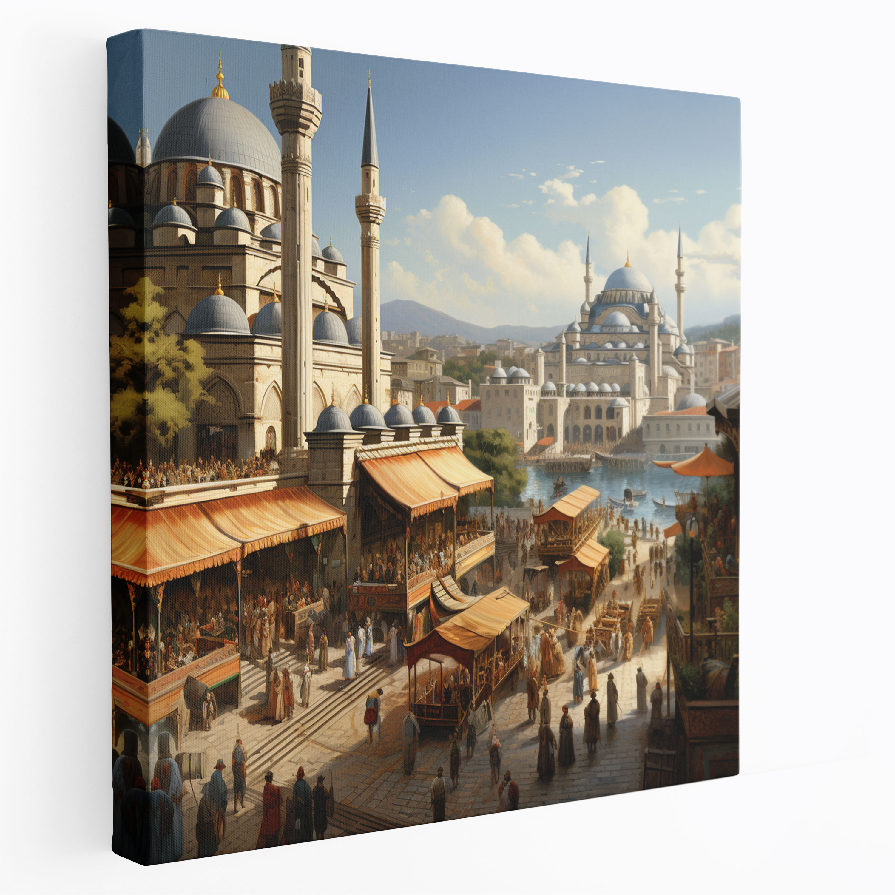 Panoramic Ottoman Empire Cityscape Canvas Print - Grand Architecture and Bustling Streets