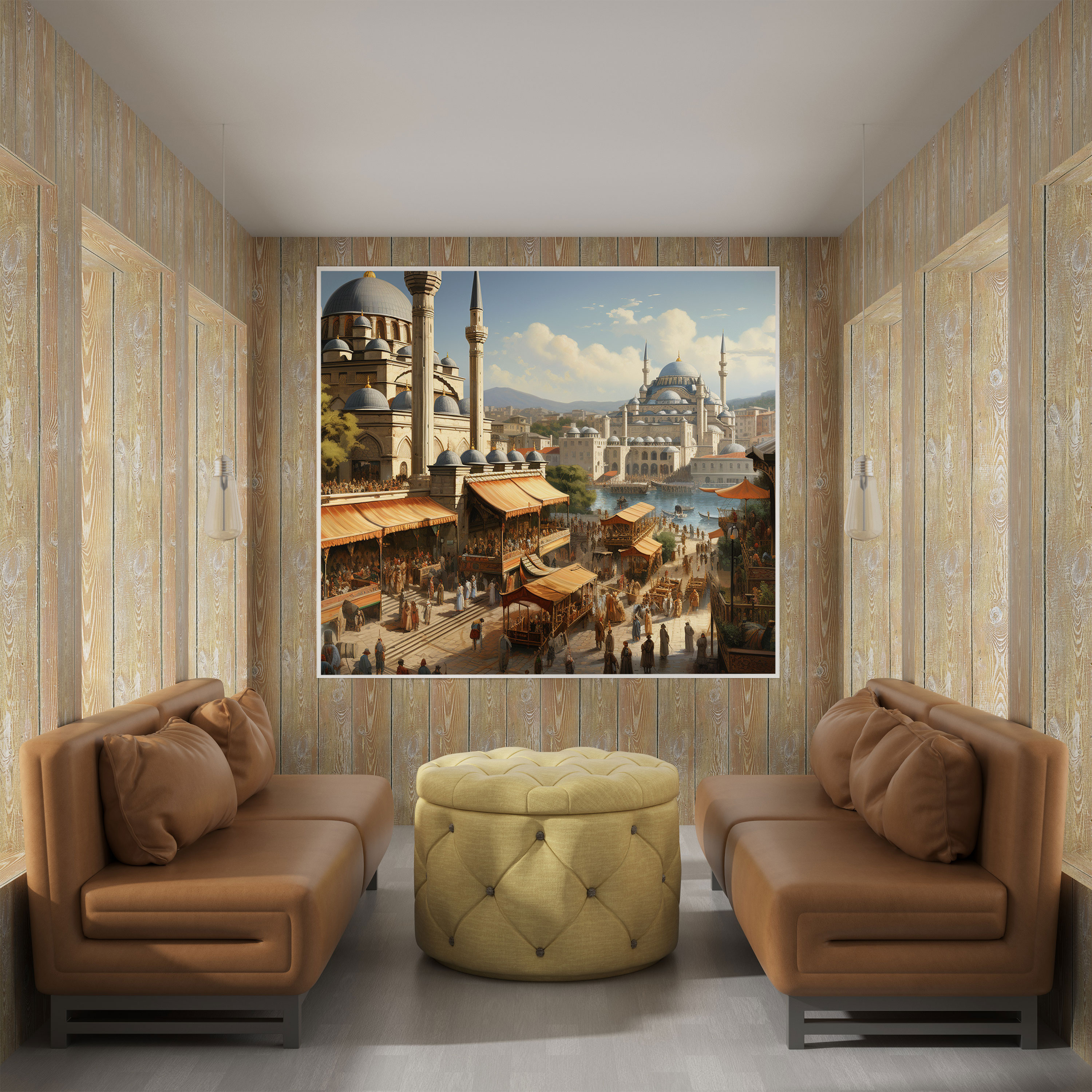 Panoramic Ottoman Empire Cityscape Canvas Print - Grand Architecture and Bustling Streets