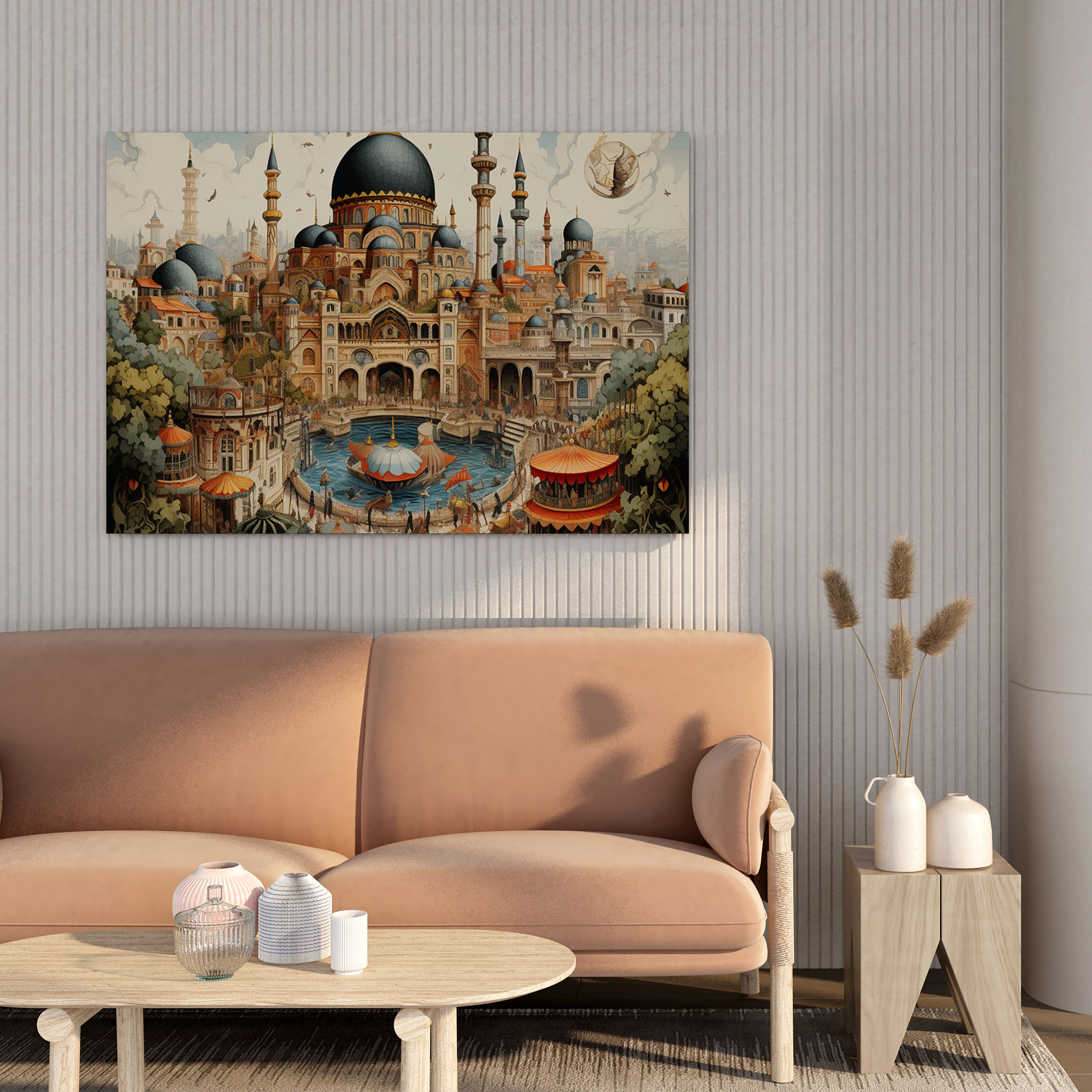 Yüksek Kaliteli Kanvas Tablo: Topkapı Sarayı ve İstanbul Çarşılarını Sergileyen Süslü Hat Sanatı