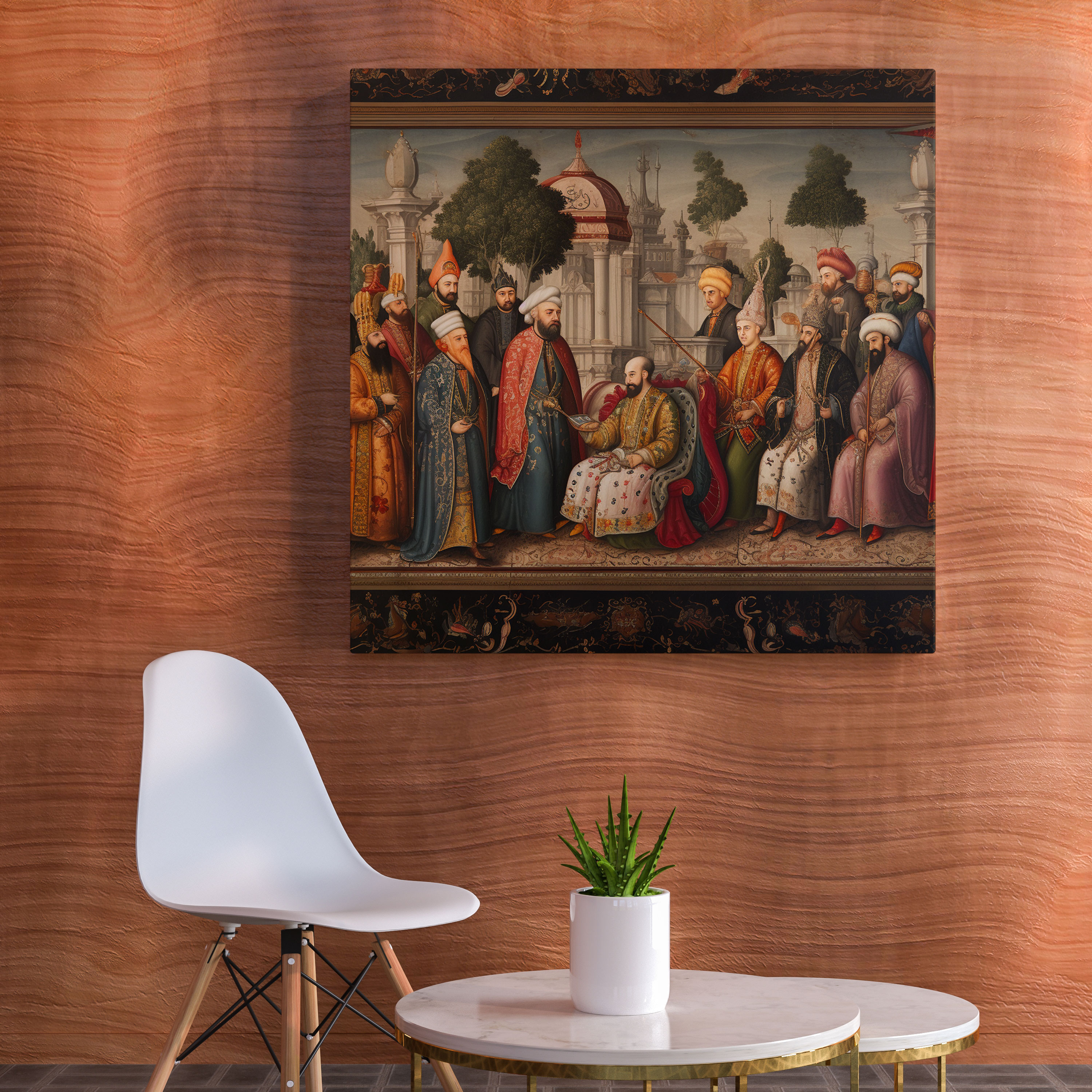 Opulent Ottoman Court Scene Miniature Painting - Wall Decoration