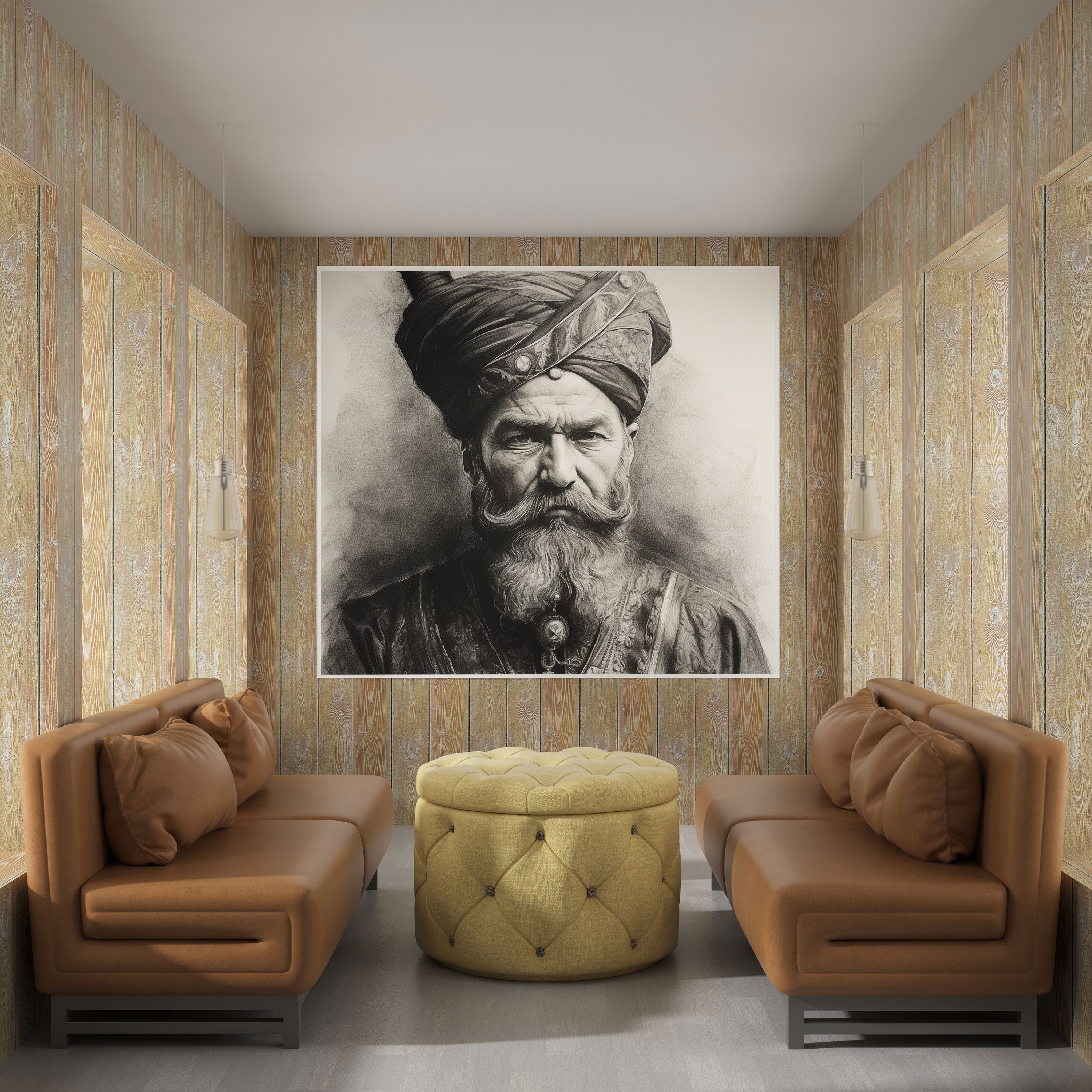 Ottoman Sultan Portrait Charcoal Canvas