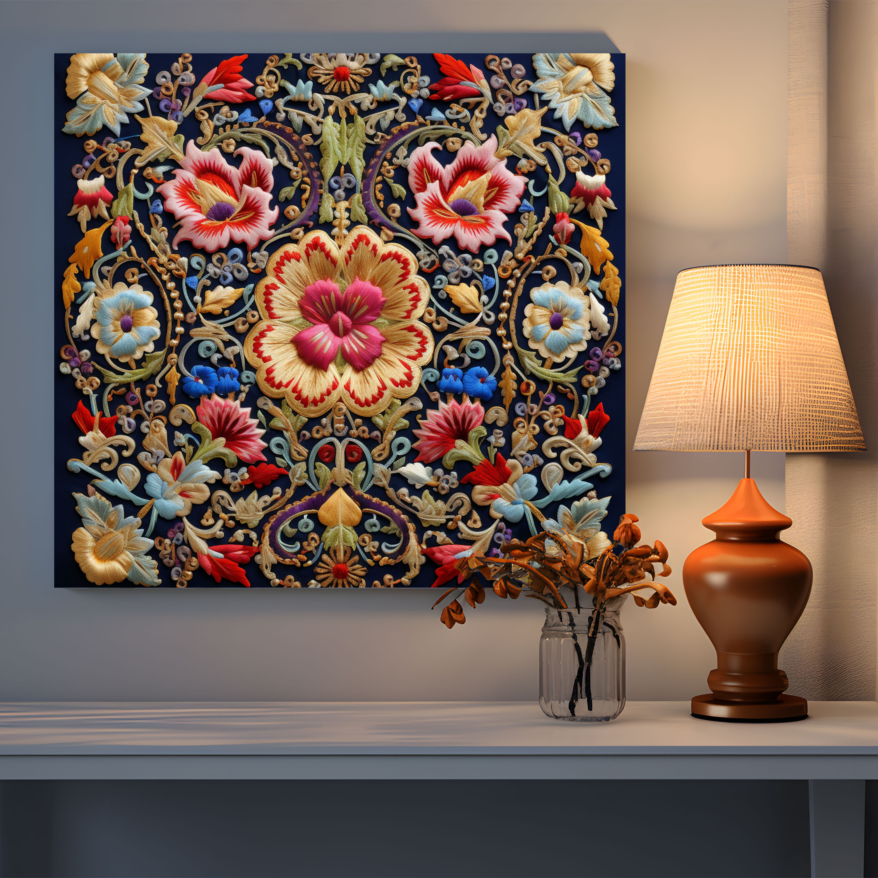 Ottoman Cultural Symbols Embroidery Canvas Print