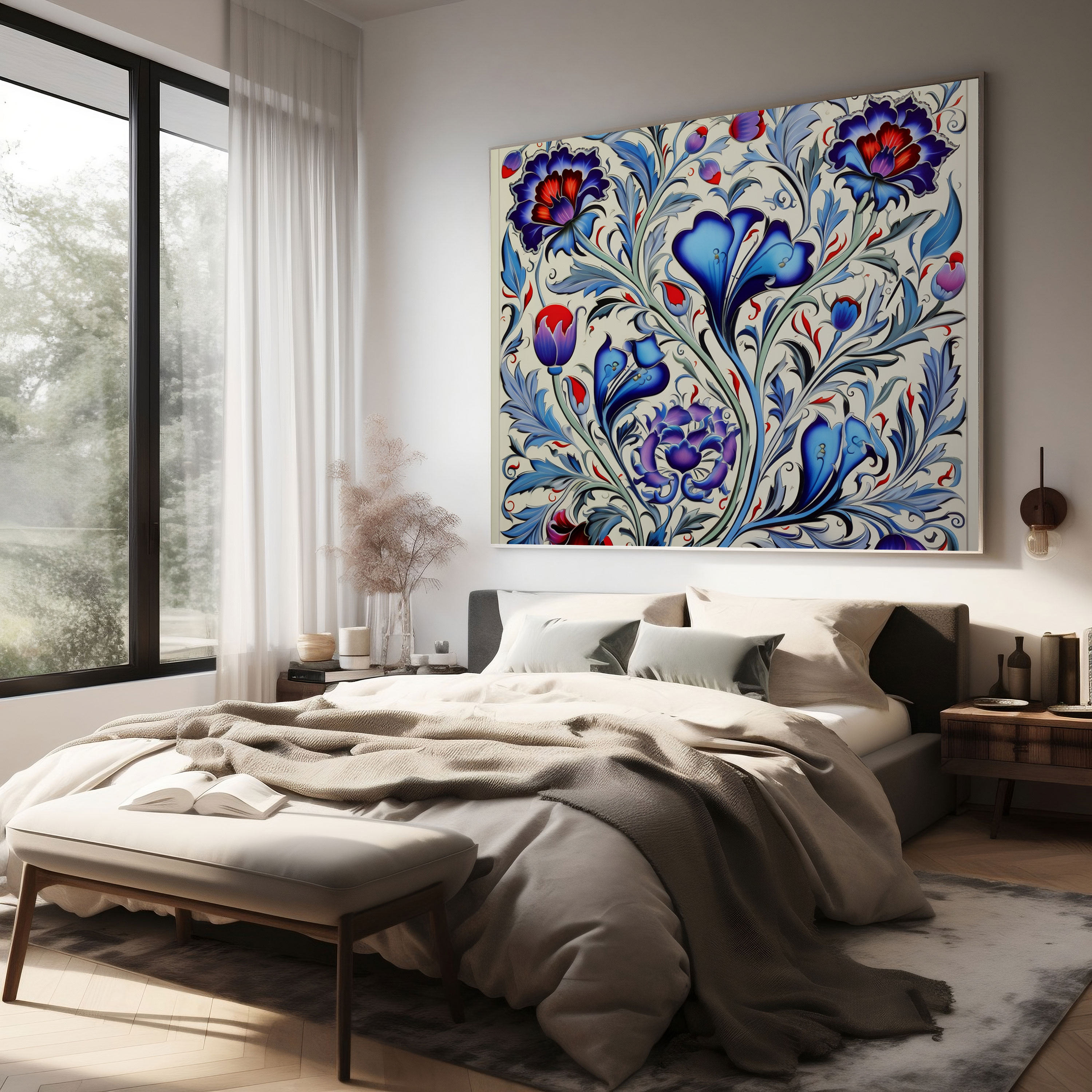 Iznik Pottery-inspired Ceramic Tile Canvas Print