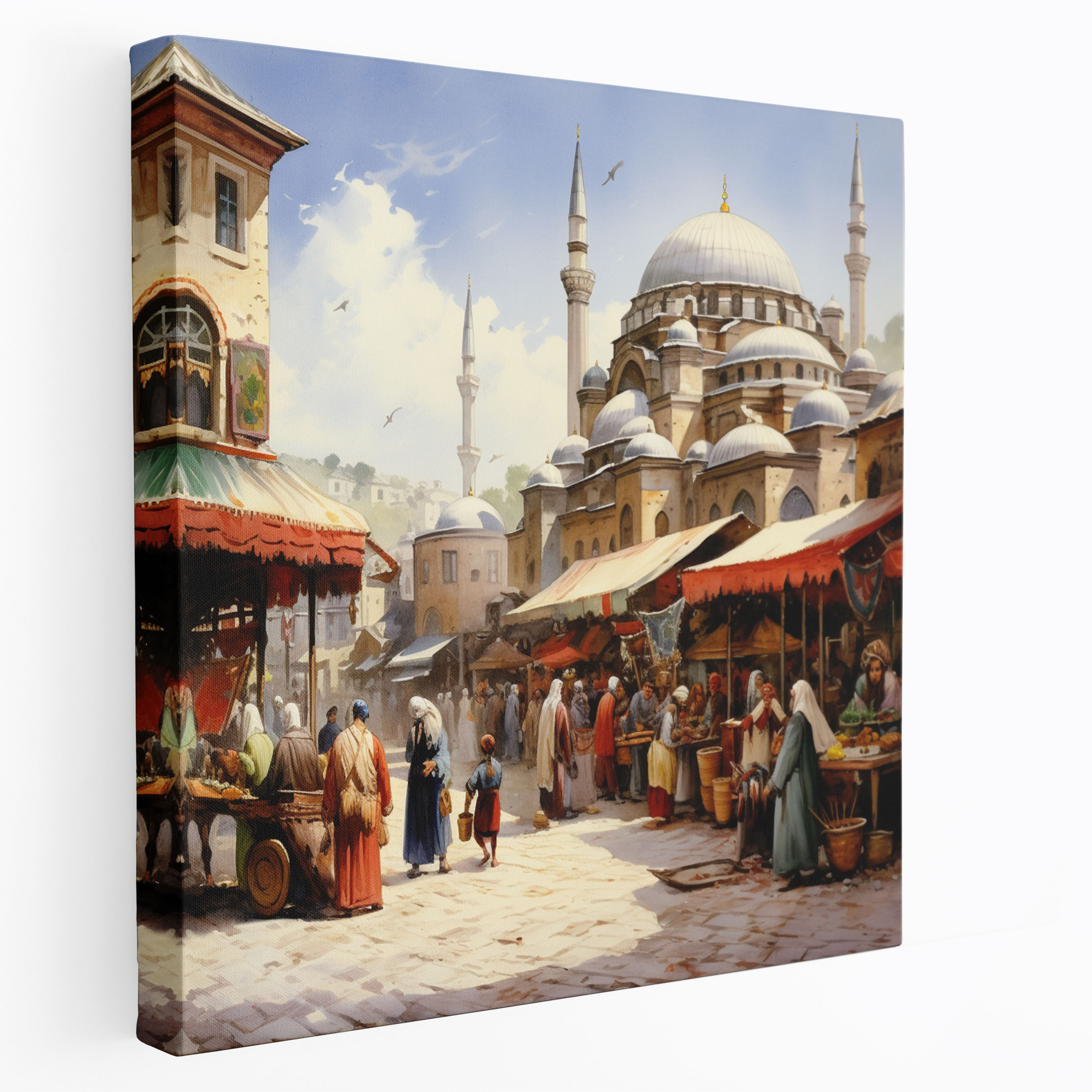 Osmanlı İmparatorluğu Çarşısı - Canlı Suluboya Kanvas Duvar Sanatı