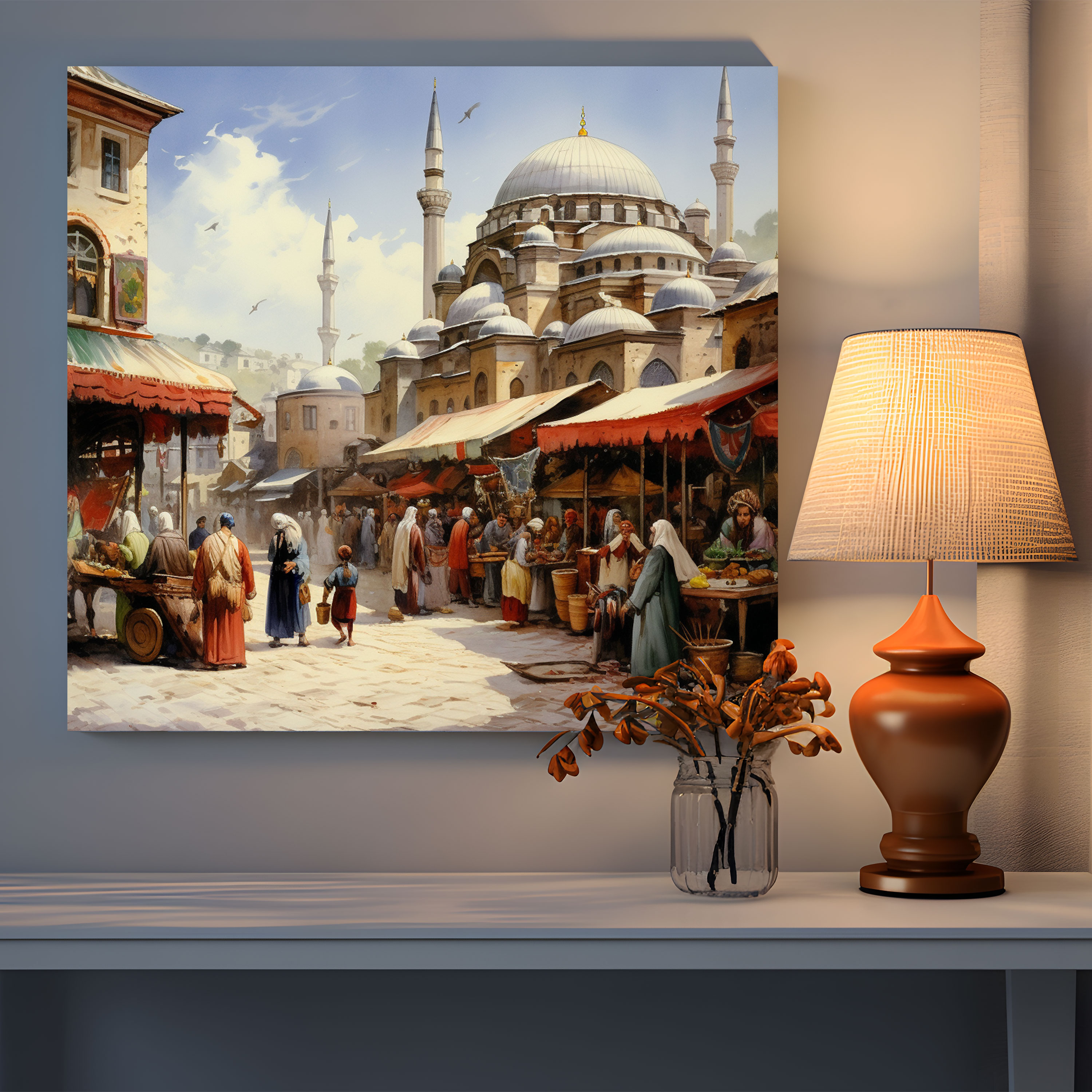 Osmanlı İmparatorluğu Çarşısı - Canlı Suluboya Kanvas Duvar Sanatı