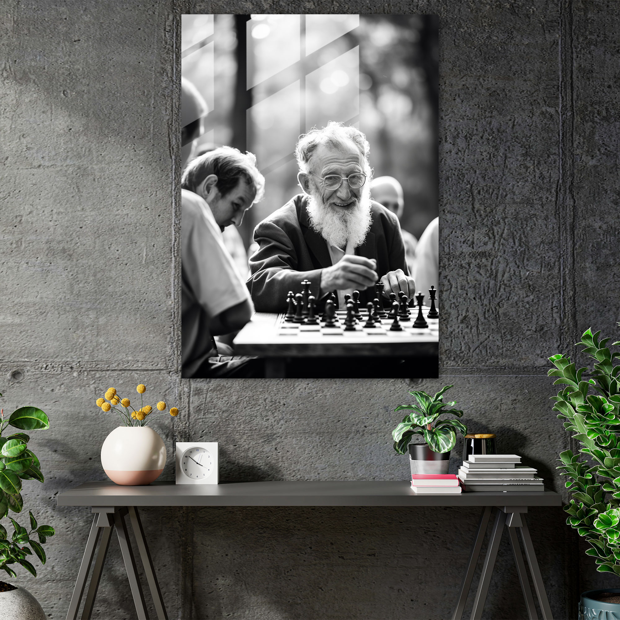 Old Peoples Retro Black And White Photograph Glass Print - Old Peoples, Glass Art, Home Decoration, Modern Art