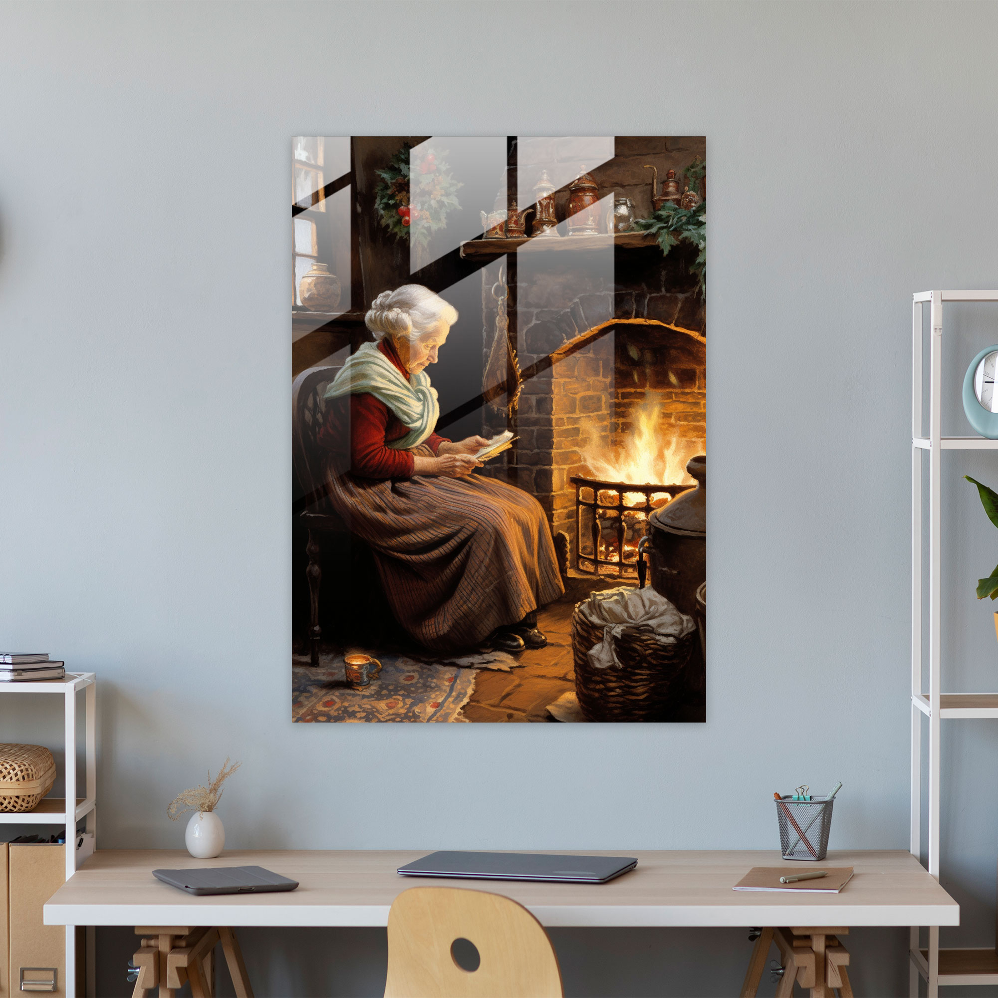 Old Peoples Vintage Illustration Glass Print - Old Peoples, Old Peoples, Wall Decoration, Winter Evening