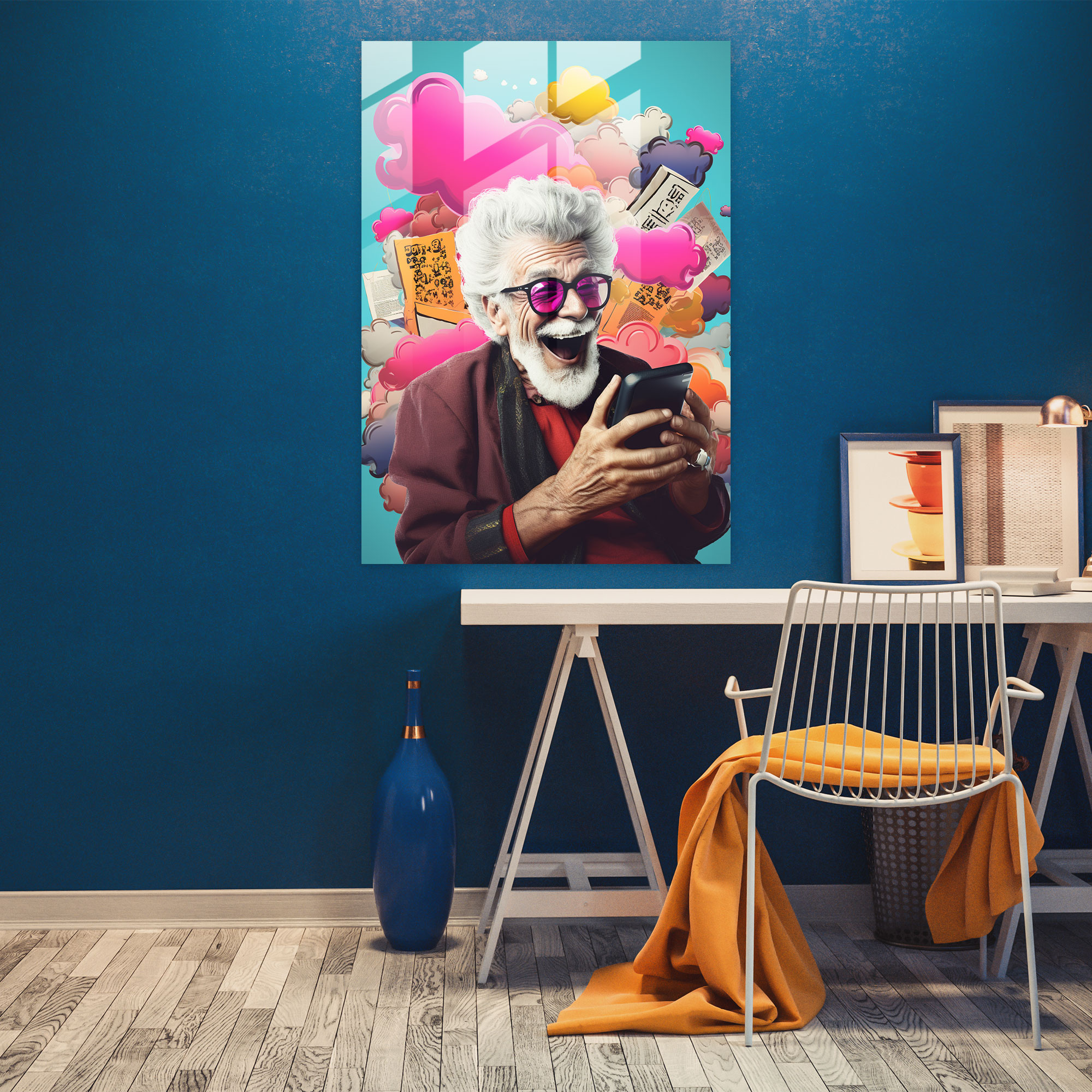 Old Peoples Glass Print - Old Peoples, Glass Wall Art, Home Decoration, Pop Art
