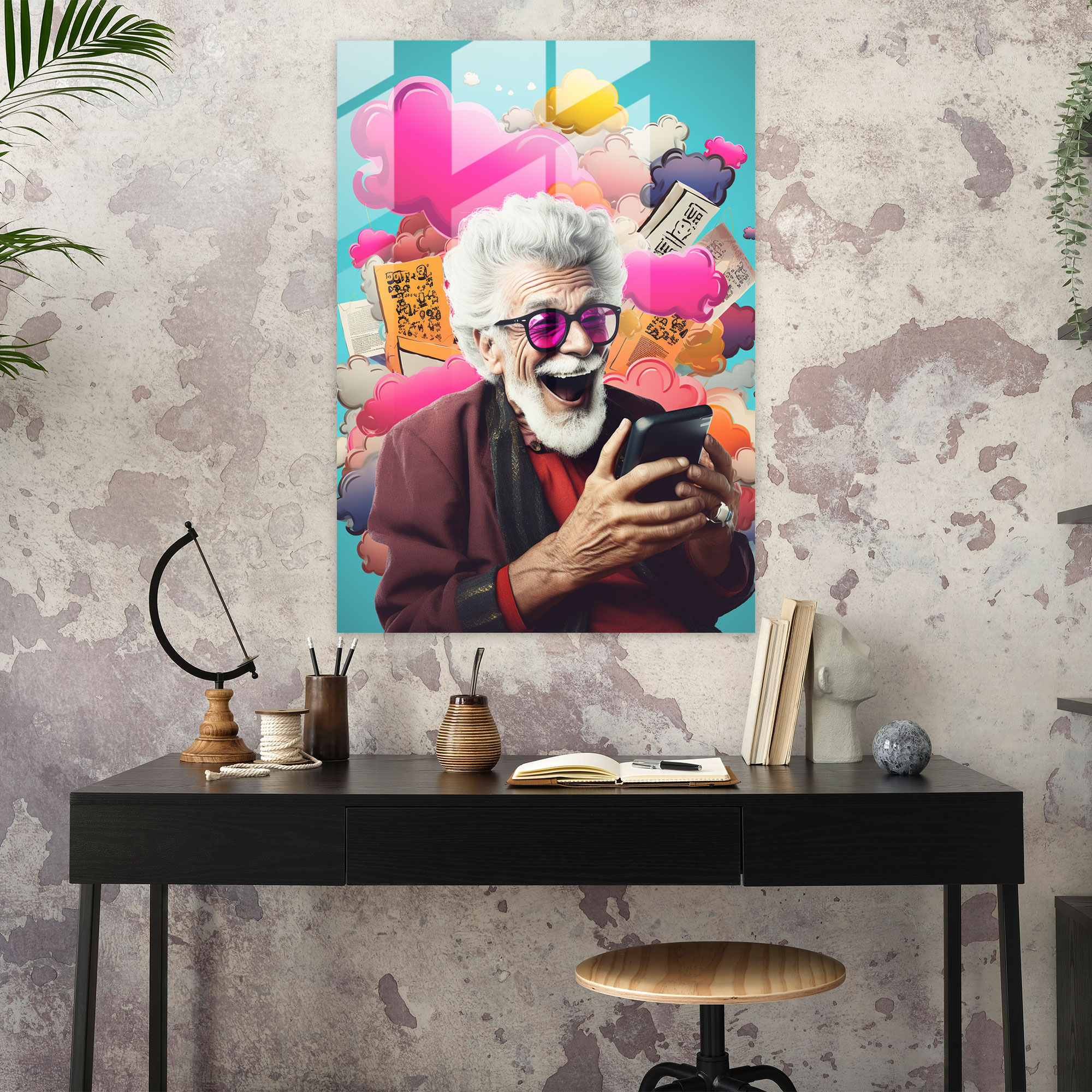 Old Peoples Glass Print - Old Peoples, Glass Wall Art, Home Decoration, Pop Art