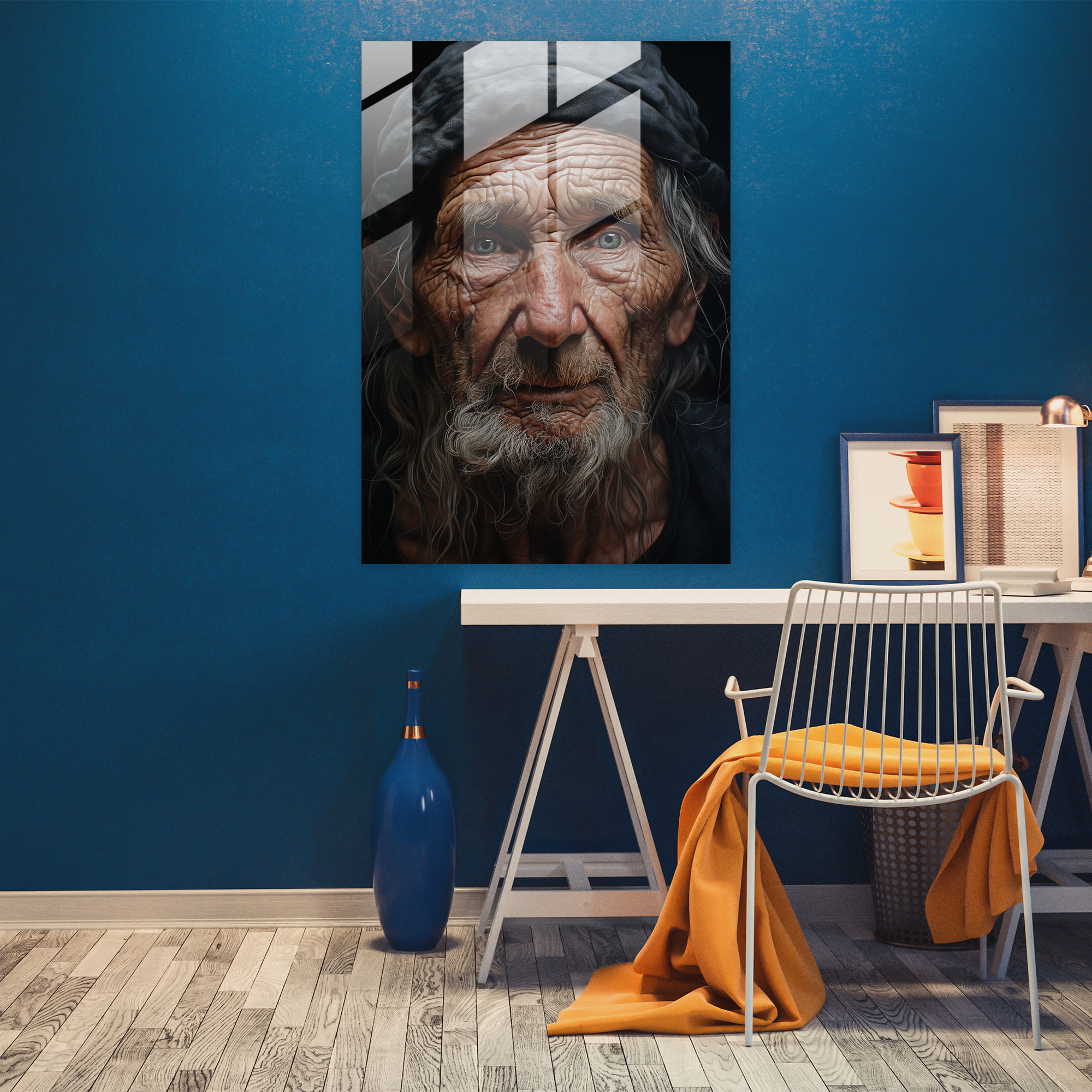 Old Peoples Glass Print - Old Peoples, Glass Print, Wrinkled Face, Glass Wall Art