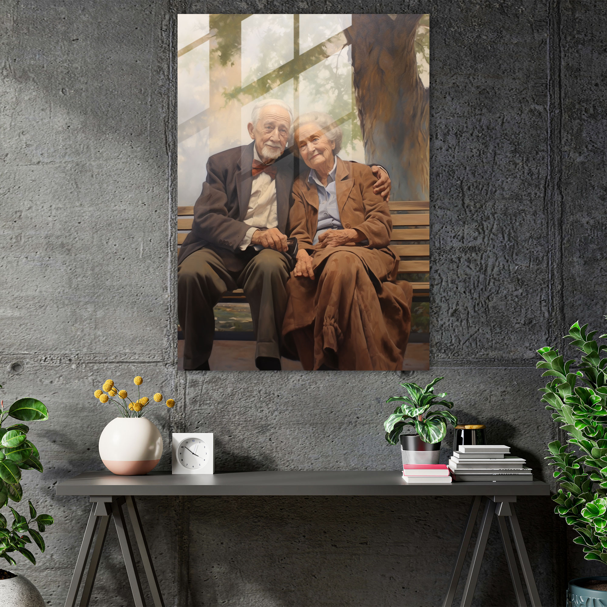 Old Peoples Glass Print - Old Peoples, Wall Decoration, Home Decoration, Antique Oil Painting