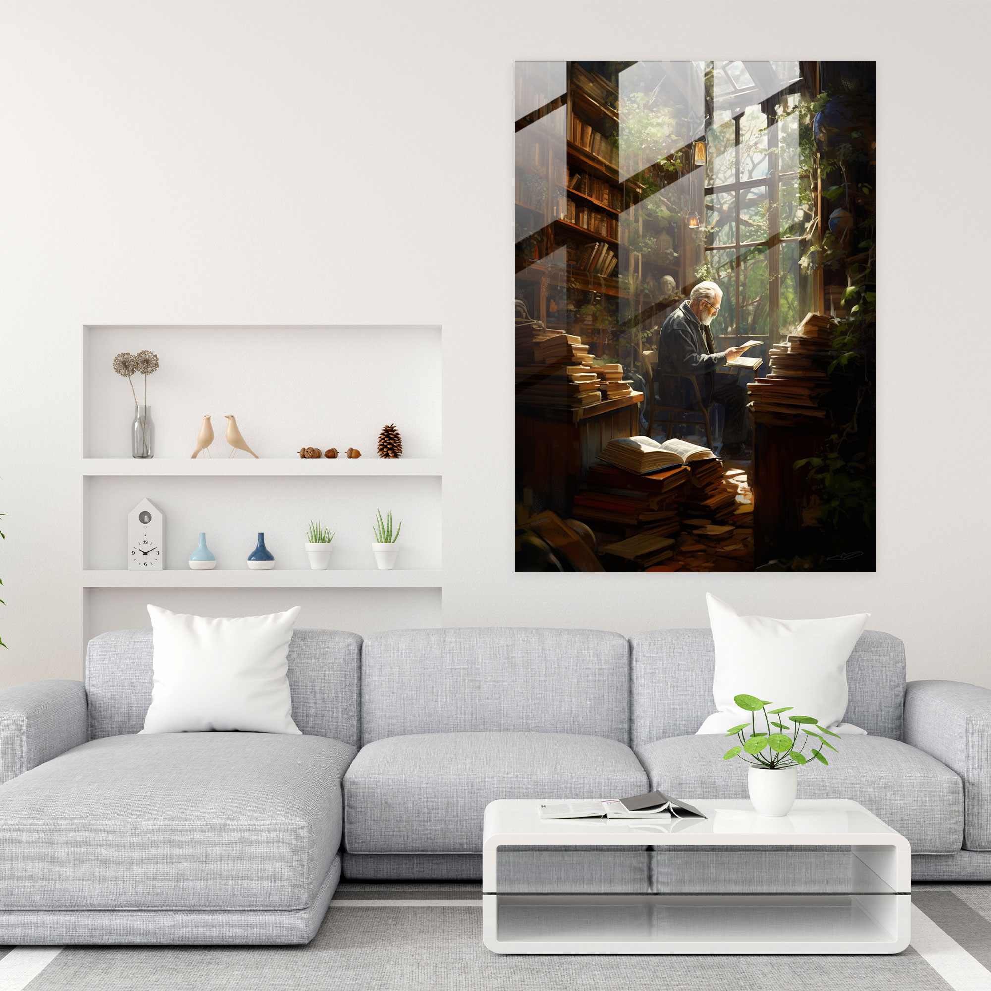 Cozy Study Glass Print - Old Peoples, Wall Decoration, Glass Art, Modern Art