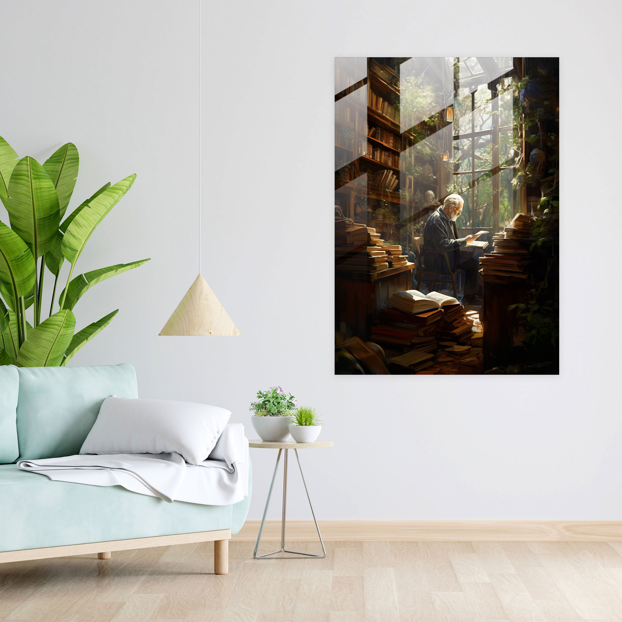 Cozy Study Glass Print - Old Peoples, Wall Decoration, Glass Art, Modern Art