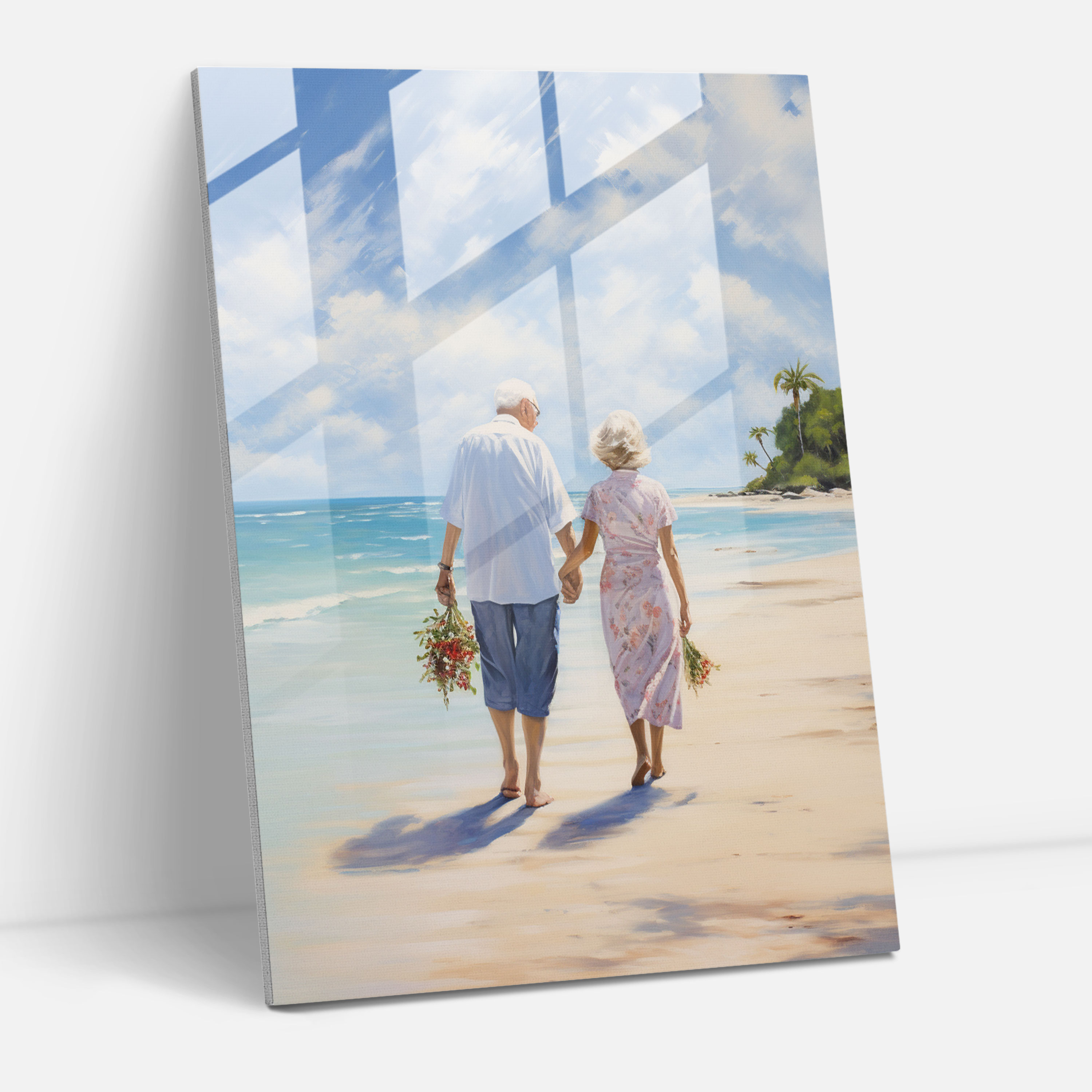Love's Serenade Glass Print - Old Peoples, Glass Wall Art, Elderly Couple, Old Peoples