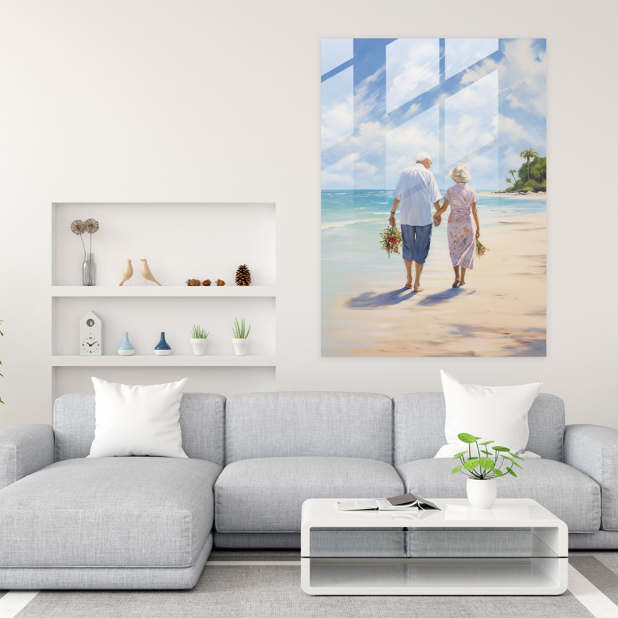 Love's Serenade Glass Print - Old Peoples, Glass Wall Art, Elderly Couple, Old Peoples