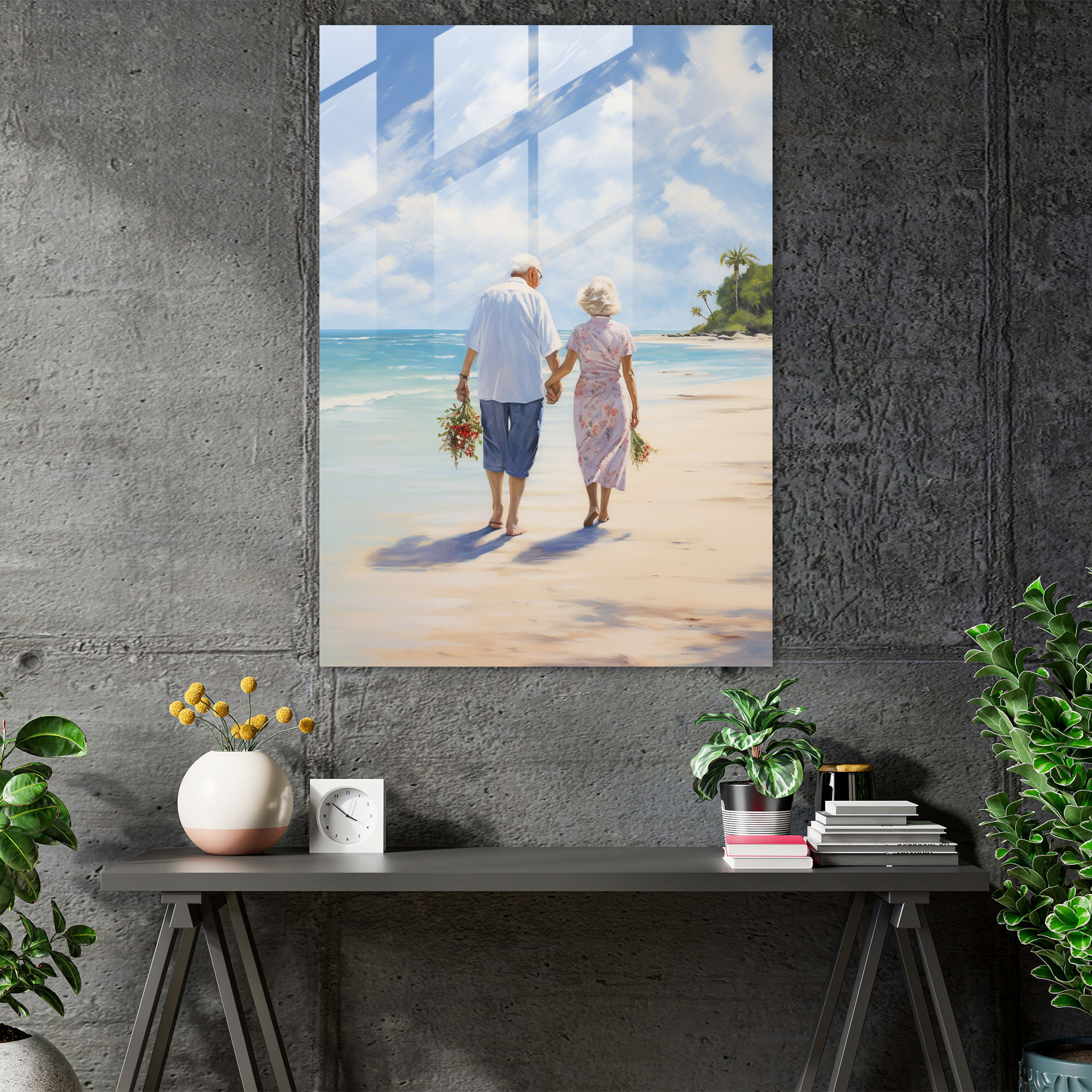 Love's Serenade Glass Print - Old Peoples, Glass Wall Art, Elderly Couple, Old Peoples