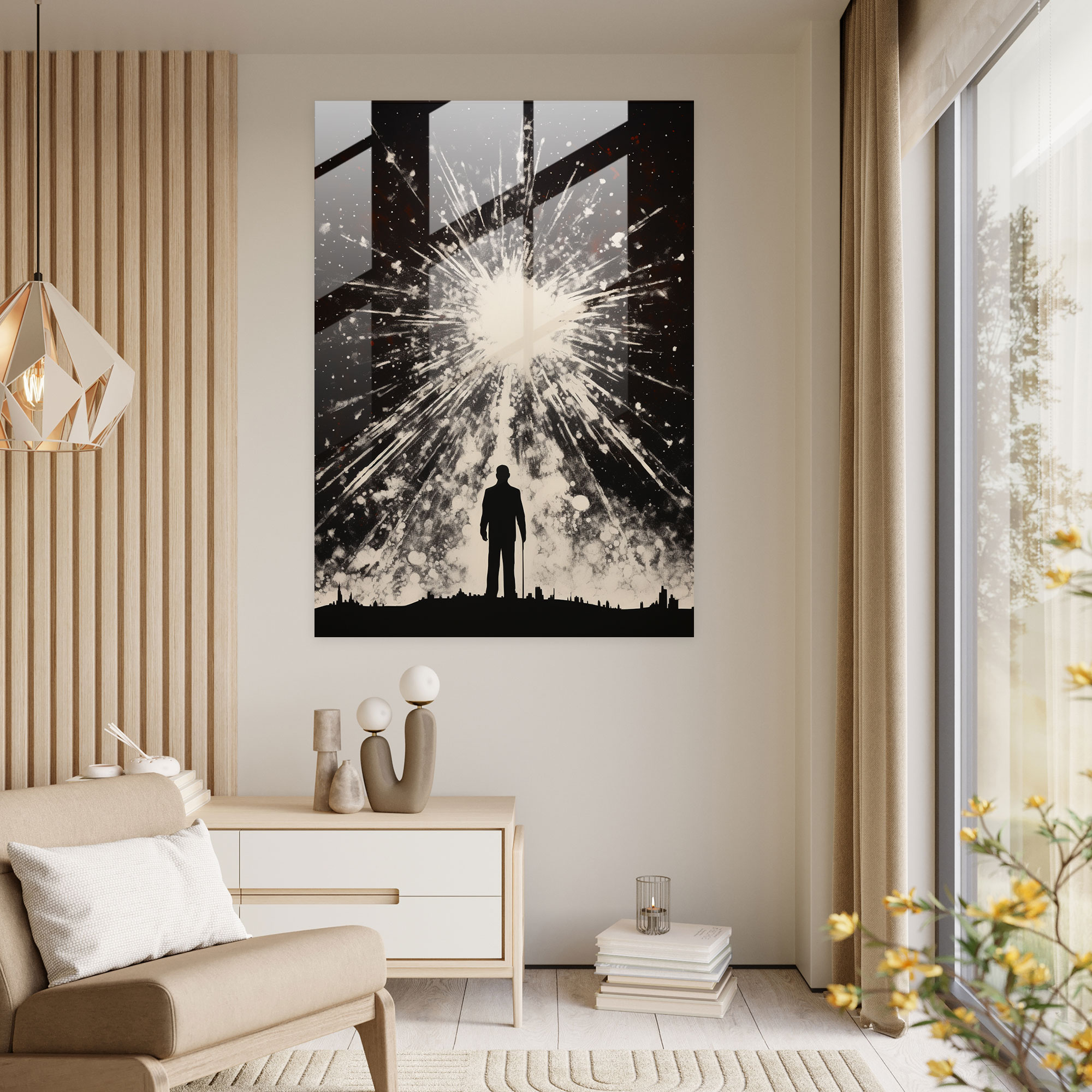 Minimalist Glass Print - Oppenheimer's Impact - Oppenheimer, Silhouette, Glass Wall Art, Wall Decoration