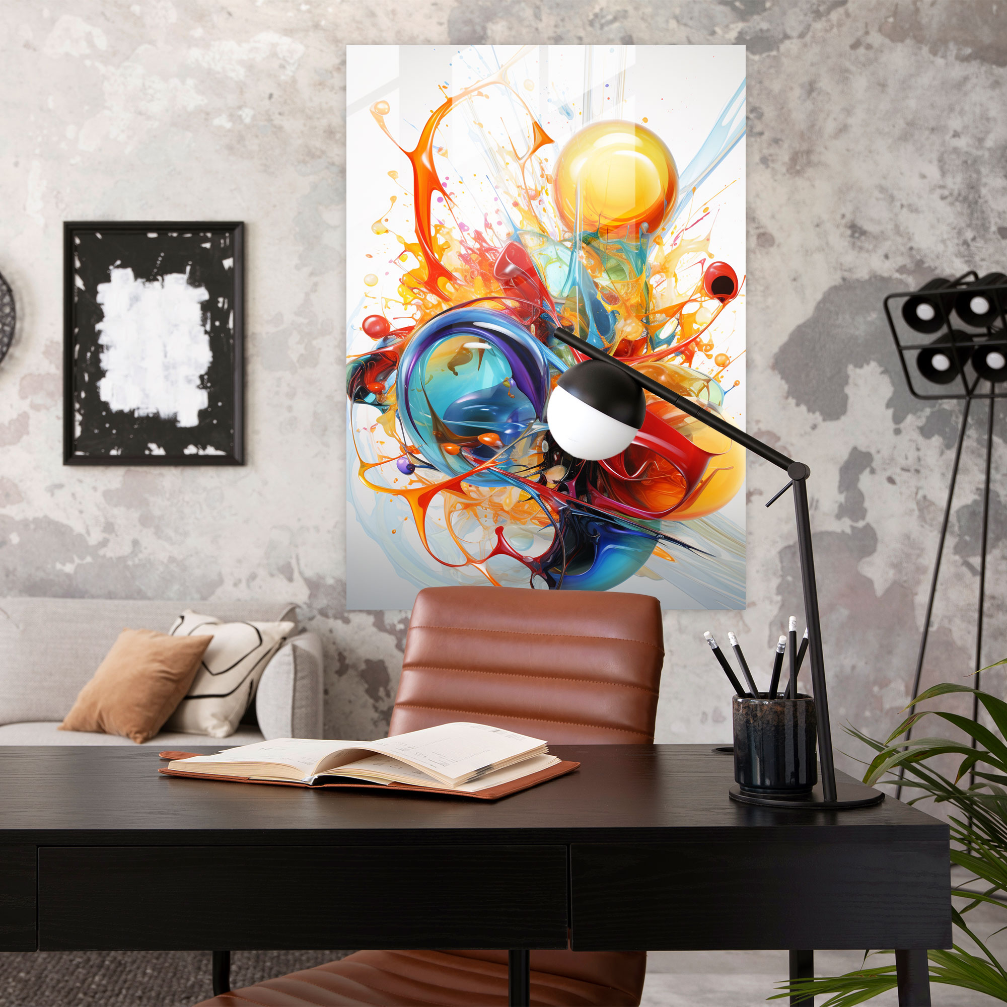 Oppenheimer Abstract Glass Print - Oppenheimer, Scientific Brilliance, Abstract, Wall Decoration