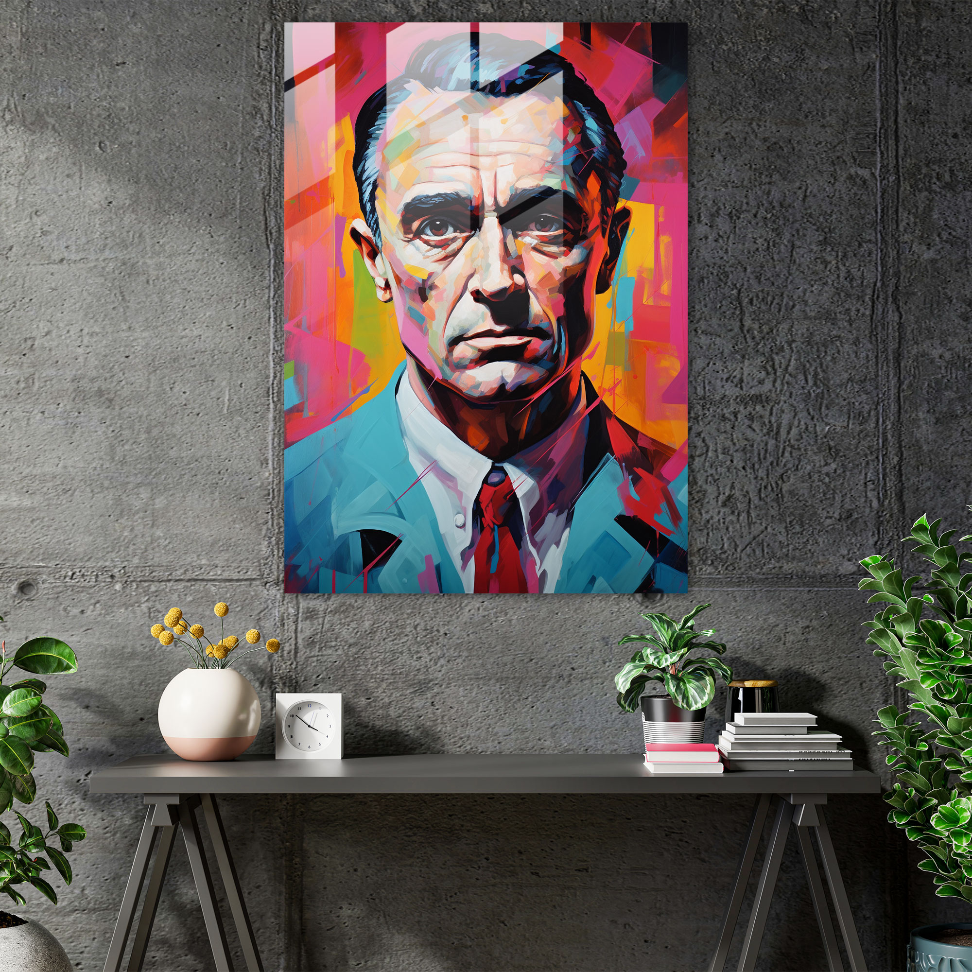 Oppenheimer Pop Art Esintili Cam Tablo - Cam Sanat Duvar Dekorasyonu