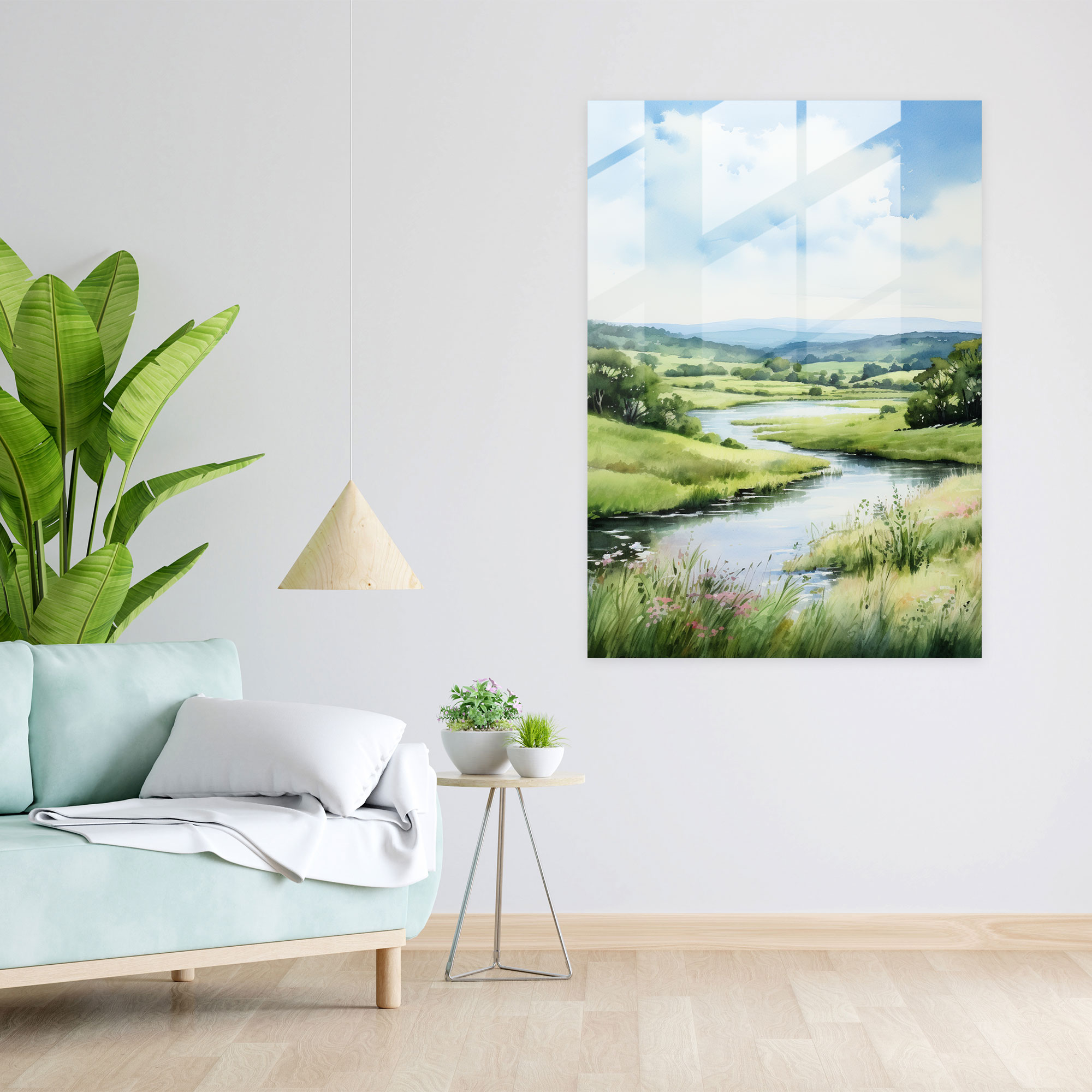 Oppenheimer Glass Wall Art - Serene Countryside - Oppenheimer, Watercolor, Glass Art, Wall Decoration