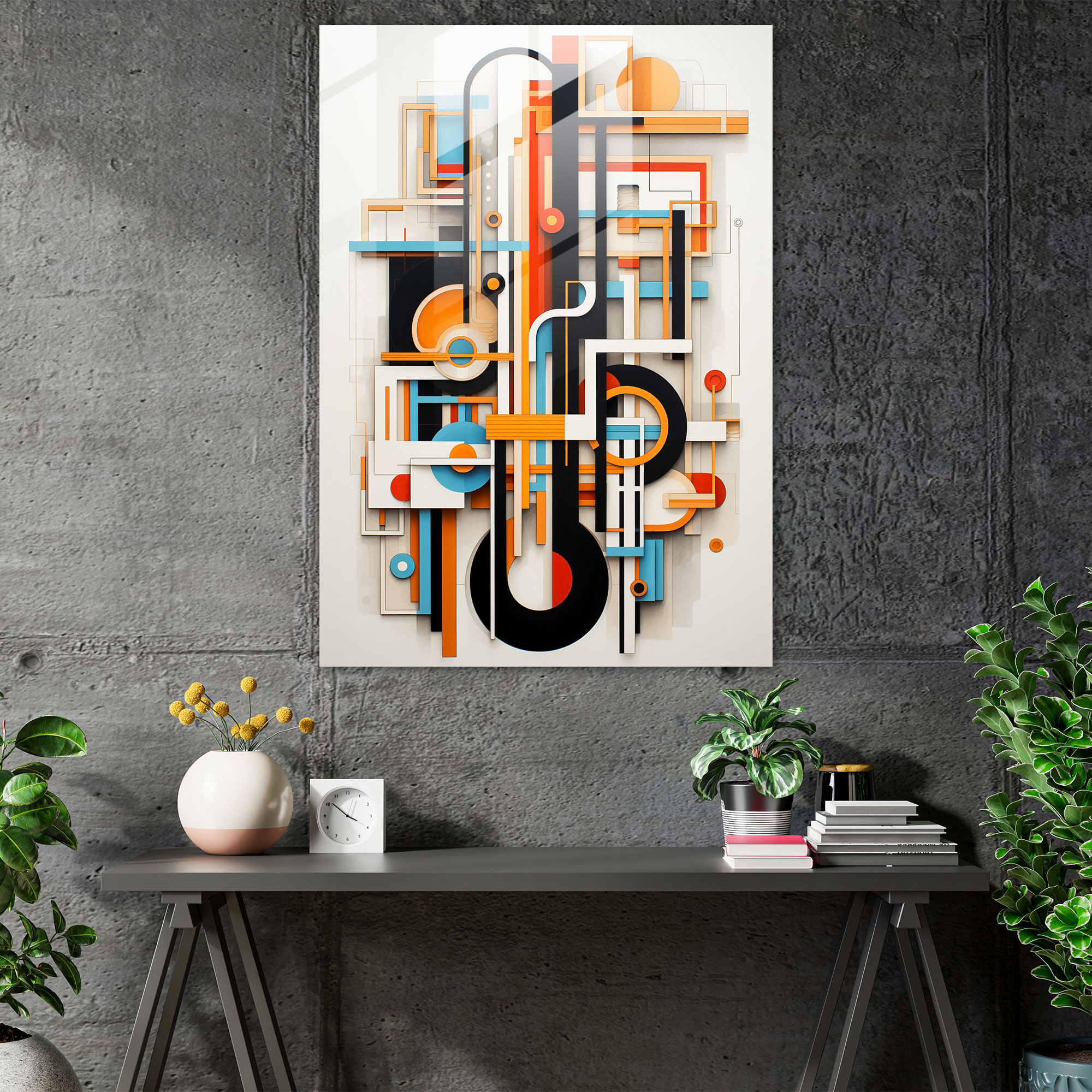 Oppenheimer Glass Wall Art - Geometric Fusion - Oppenheimer, Home Decoration, Abstract Geometric Design, Bold