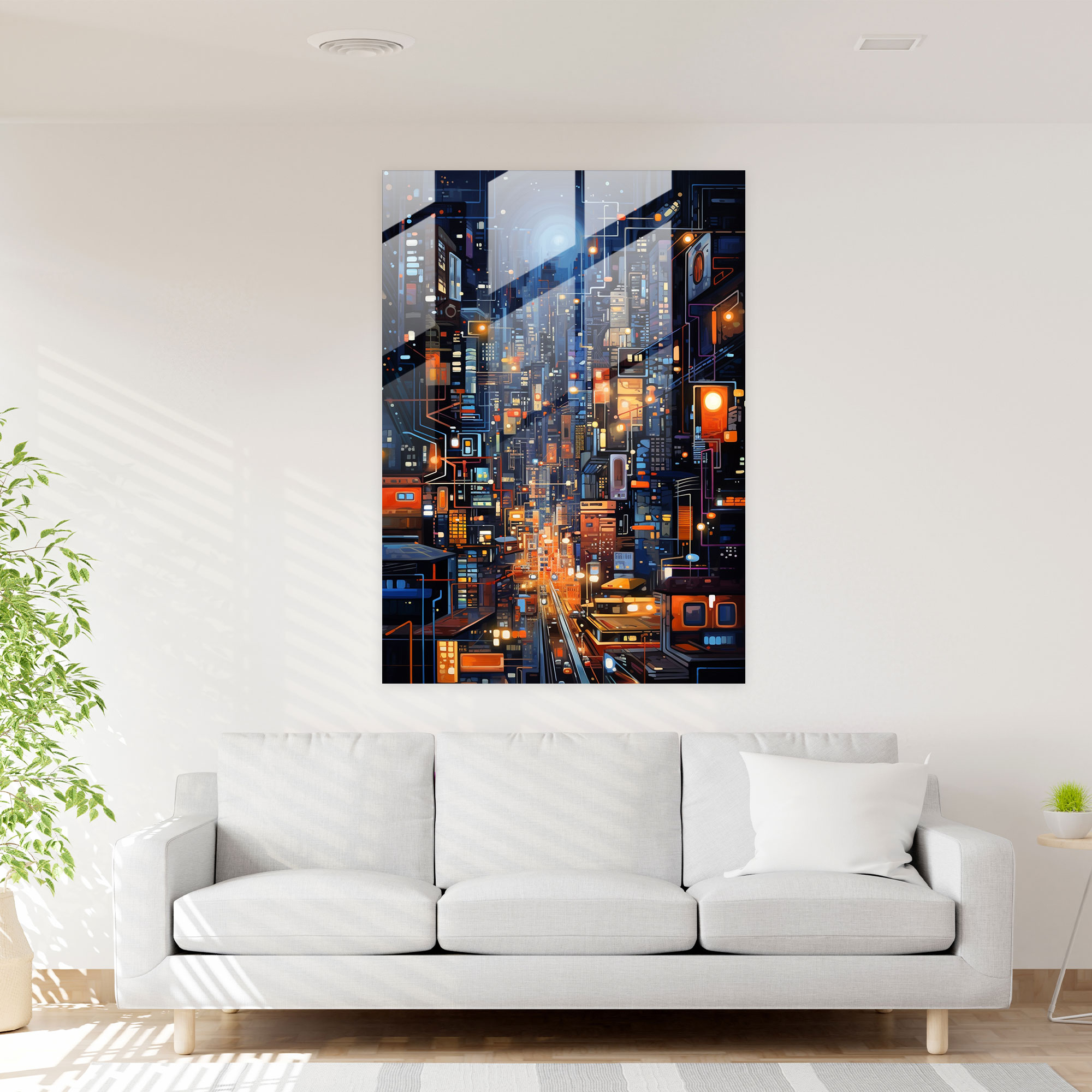 Oppenheimer Glass Wall Art - Urban Nights - Oppenheimer, Home Decoration, Night, Contemporary Cityscape