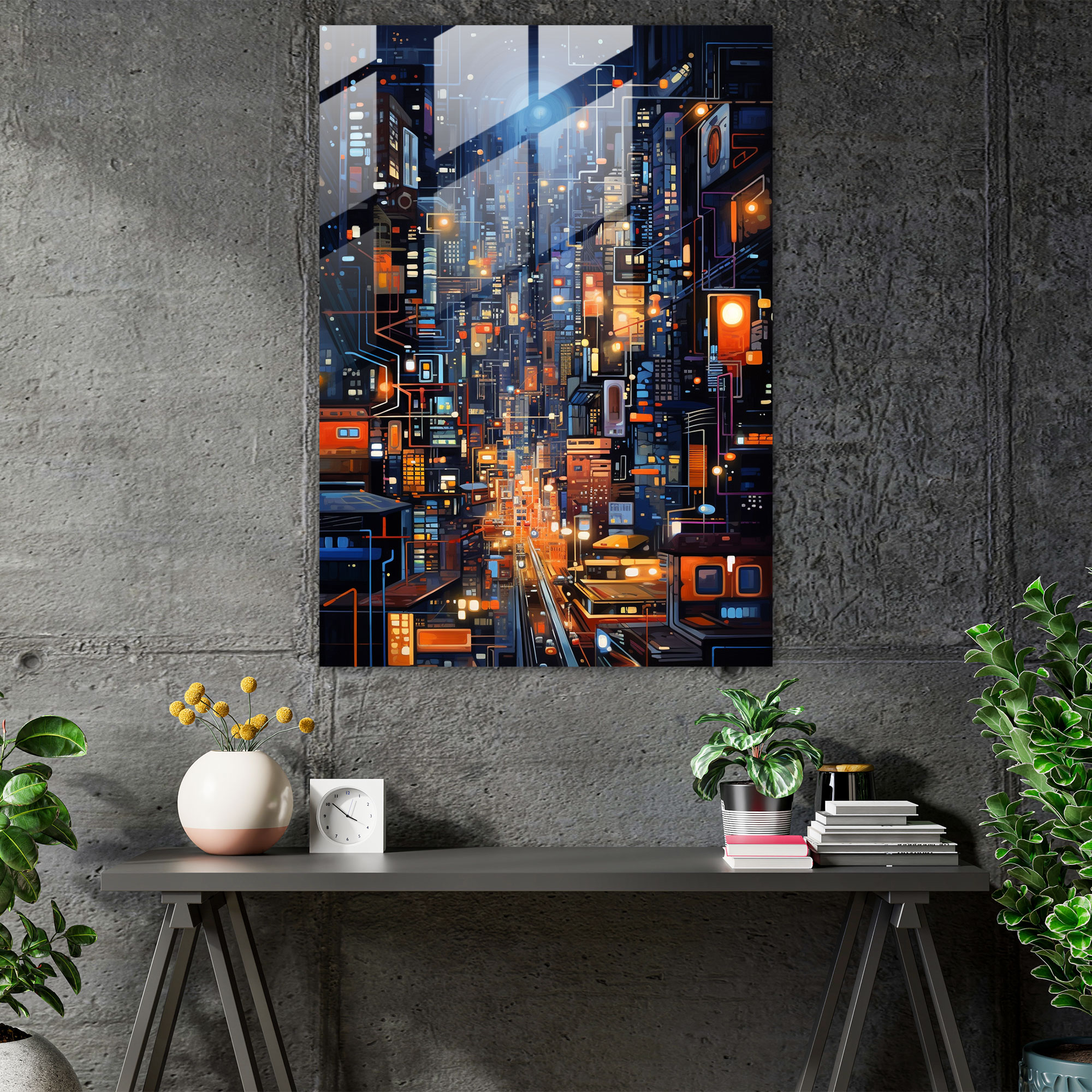 Oppenheimer Glass Wall Art - Urban Nights - Oppenheimer, Home Decoration, Night, Contemporary Cityscape