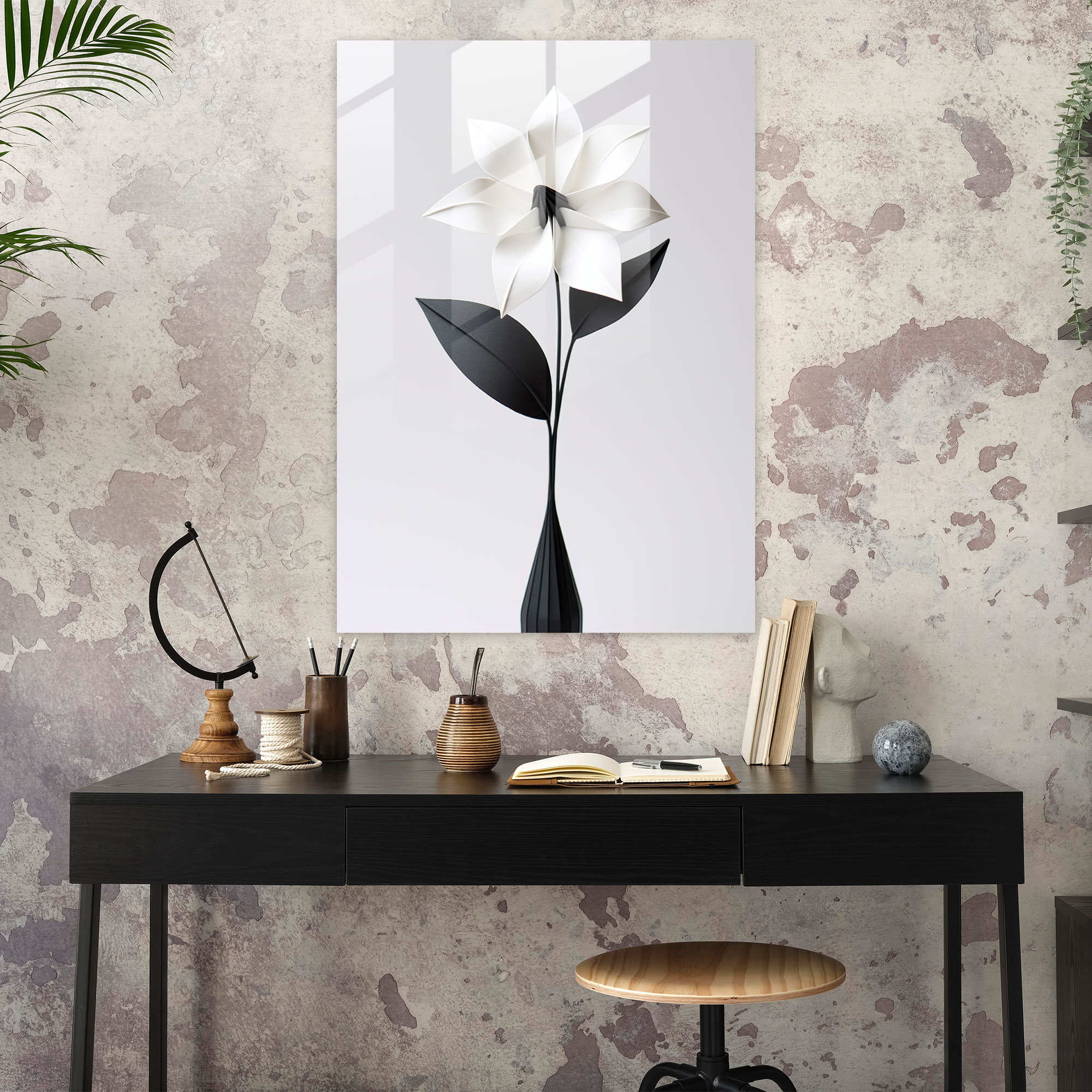 Origami Glass Wall Art - Origami, Wall Decoration, Minimalist, Origami Flower