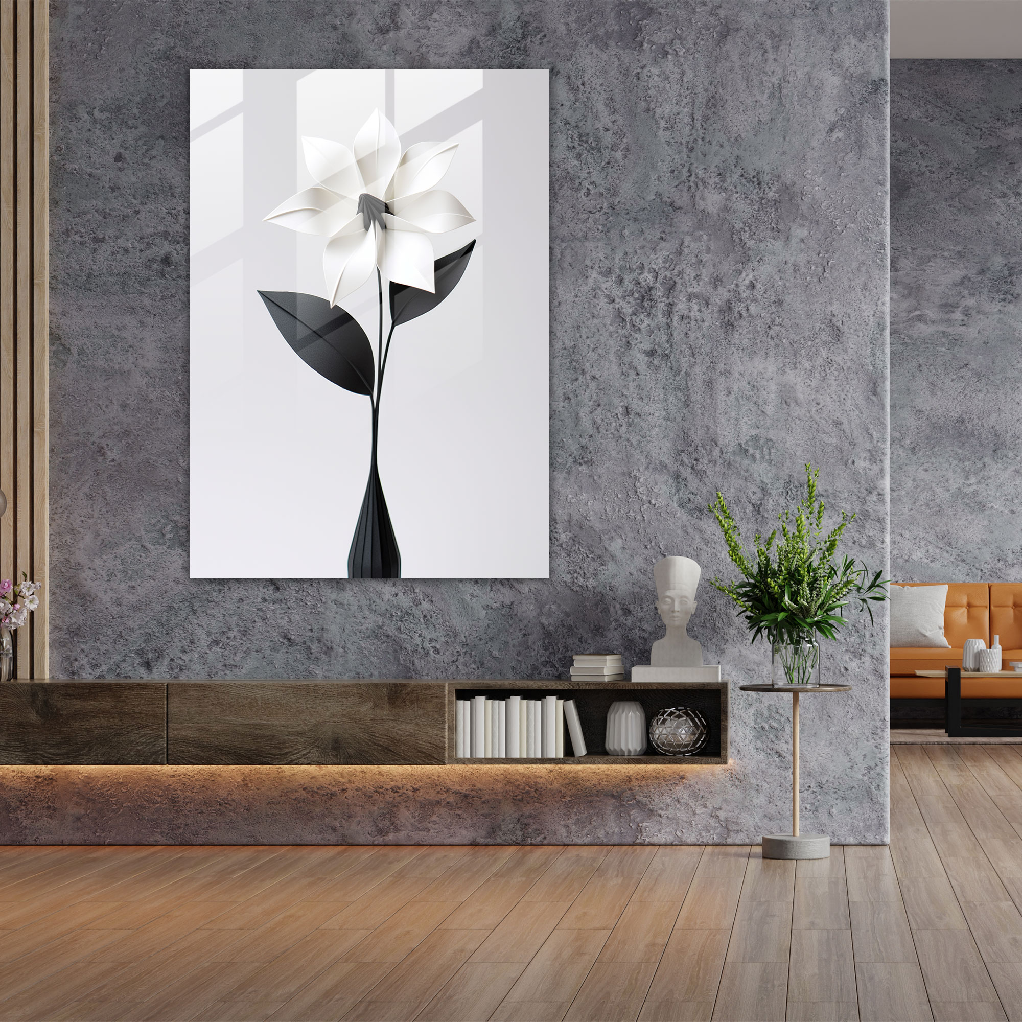 Origami Glass Wall Art - Origami, Wall Decoration, Minimalist, Origami Flower
