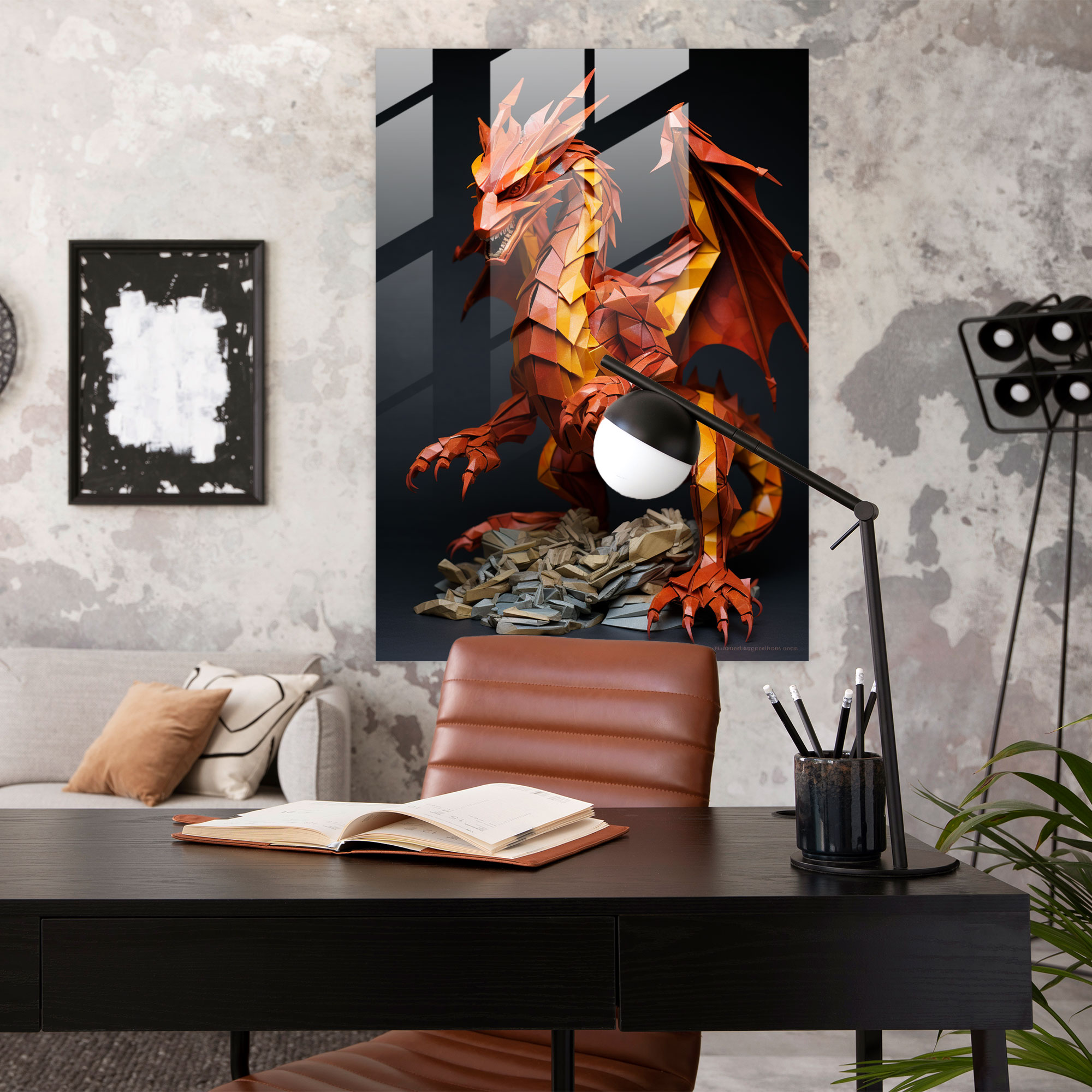 Origami Modern Art - Origami, Origami Dragon, Wall Decoration, Fiery Hues