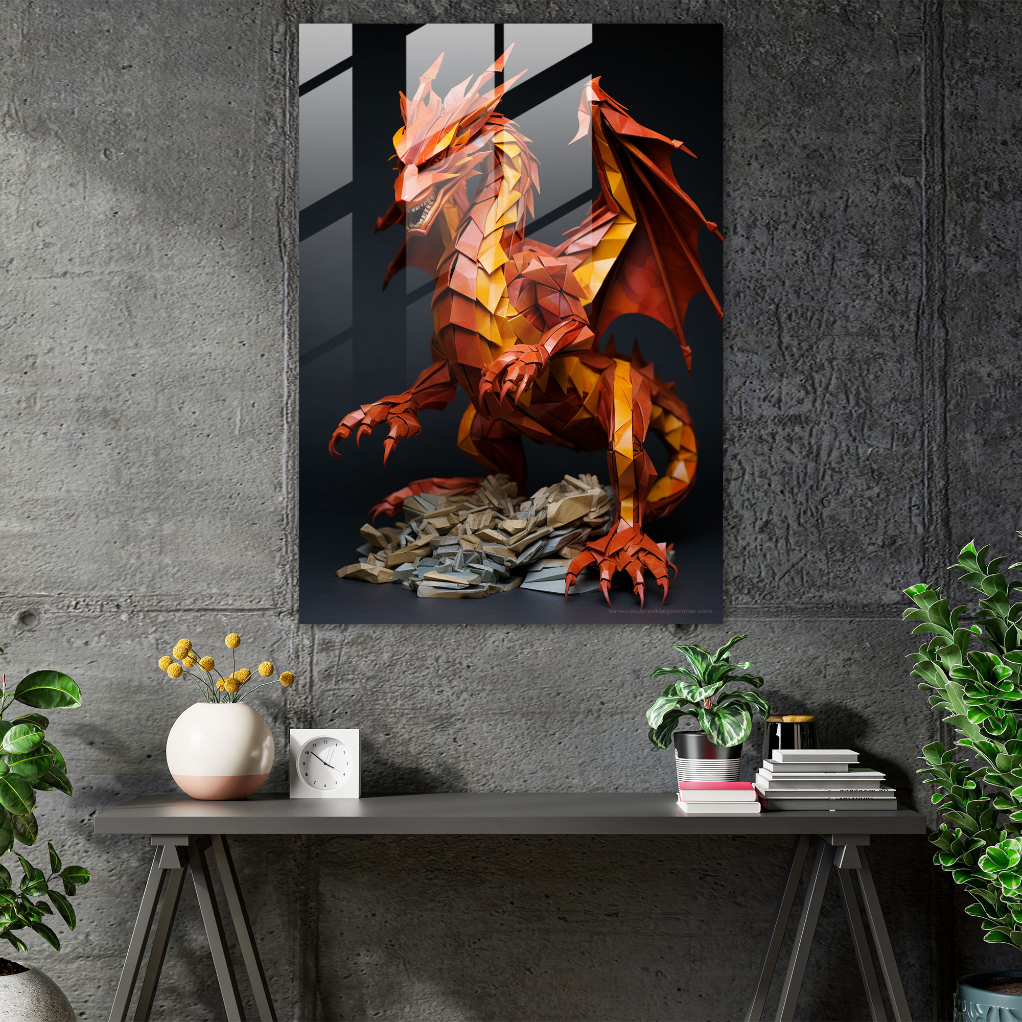 Origami Modern Art - Origami, Origami Dragon, Wall Decoration, Fiery Hues