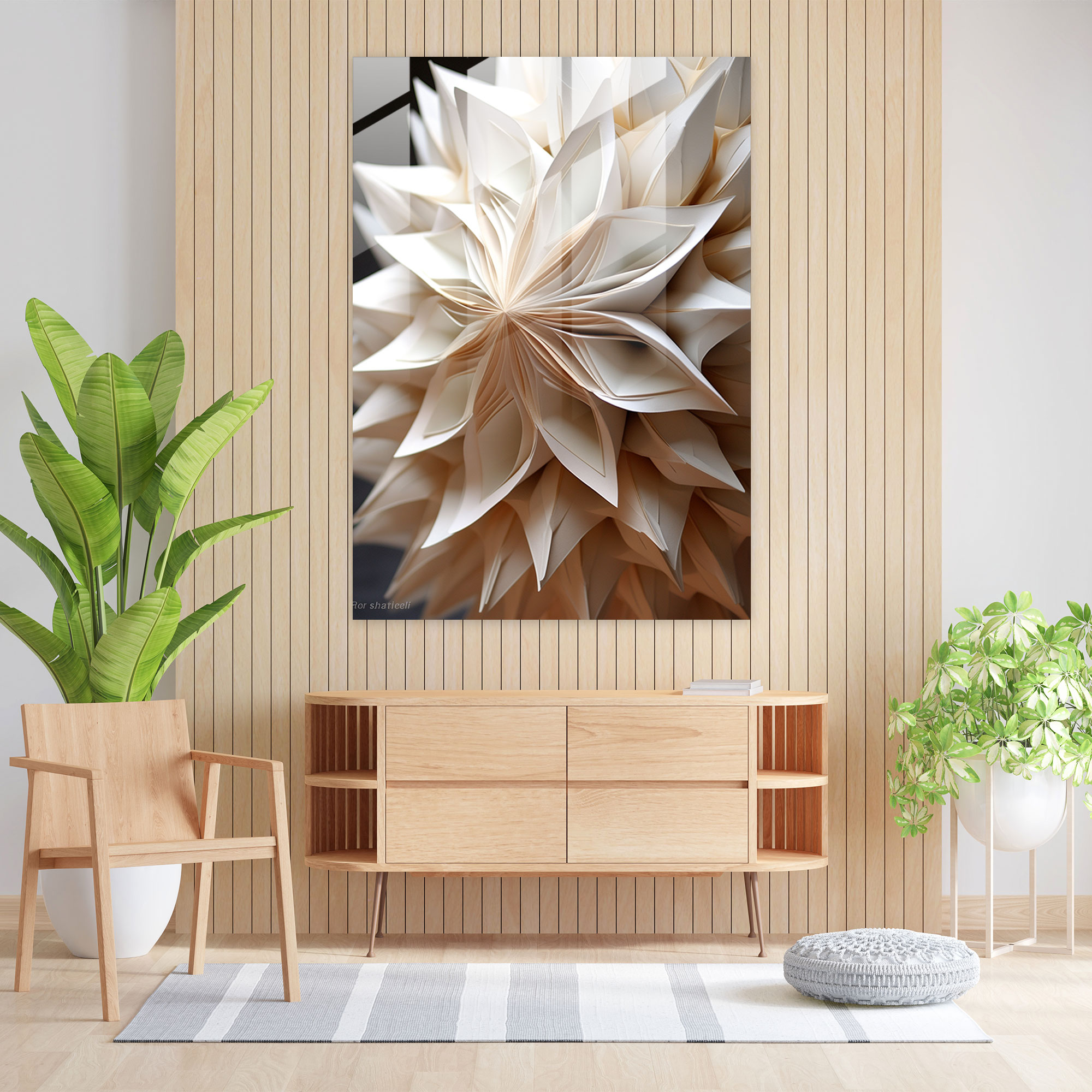 Origami Glass Print - Geometric Shapes - Origami, Sophistication, Glass Print, Glass Wall Art