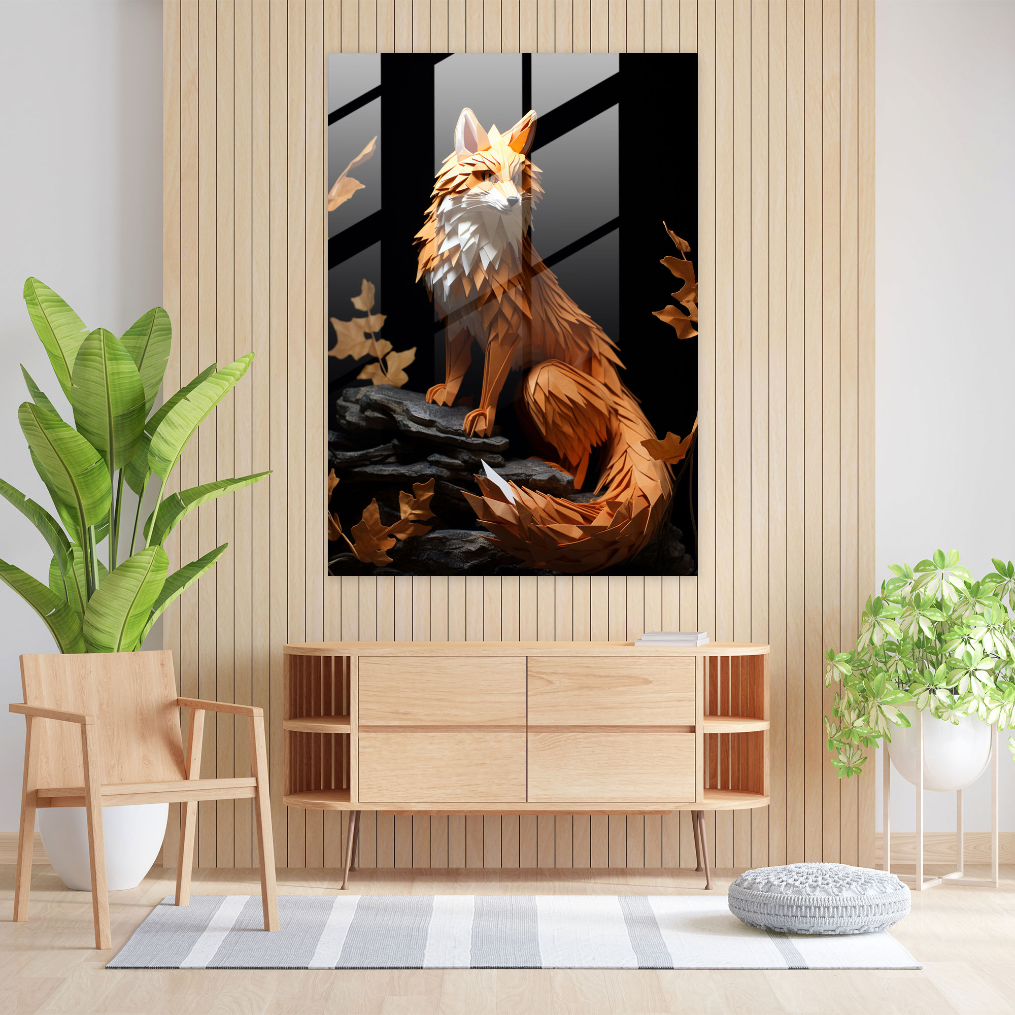 Origami Glass Print - Graceful Animals - Origami, Origami, Glass Art, Wall Decoration