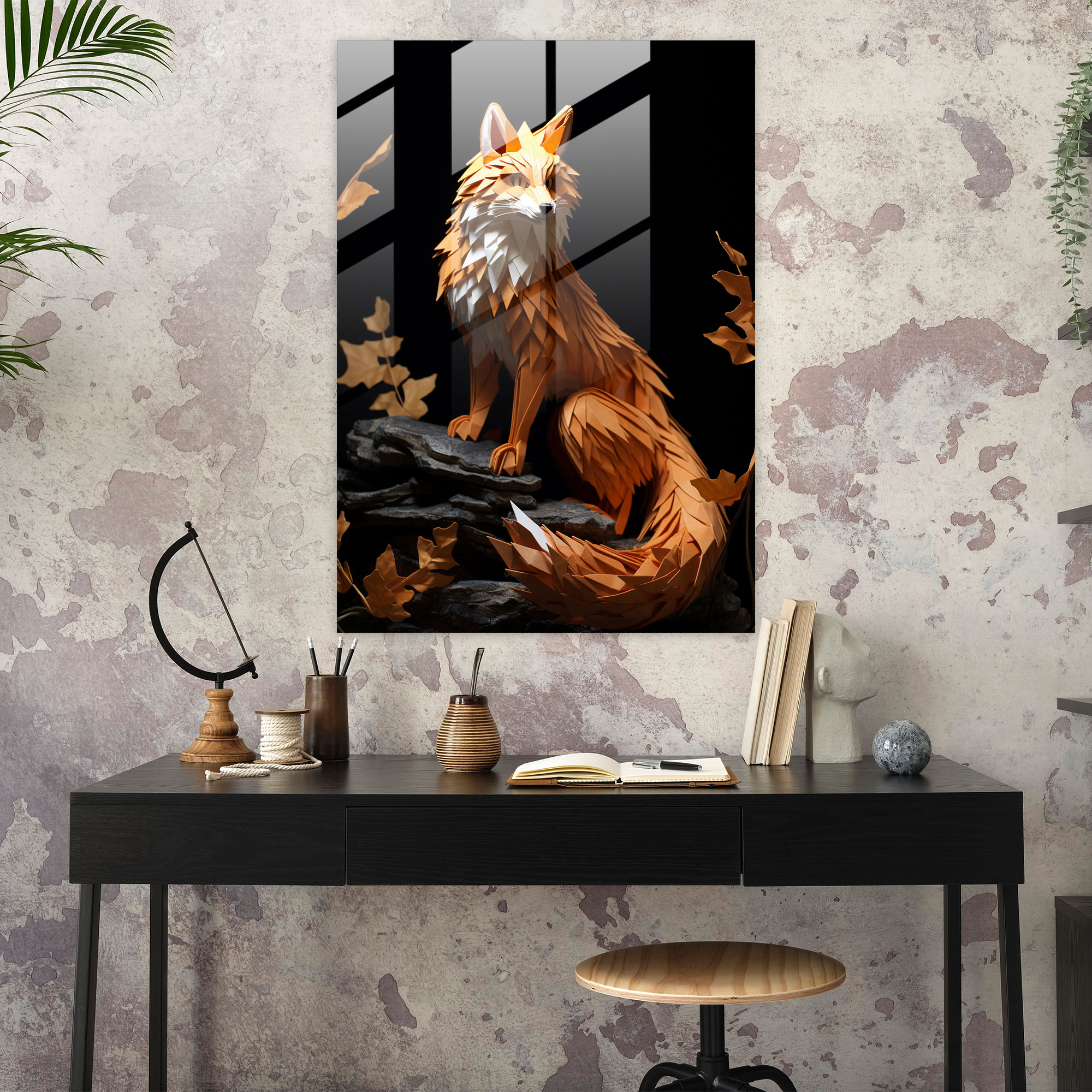 Origami Glass Print - Graceful Animals - Origami, Origami, Glass Art, Wall Decoration