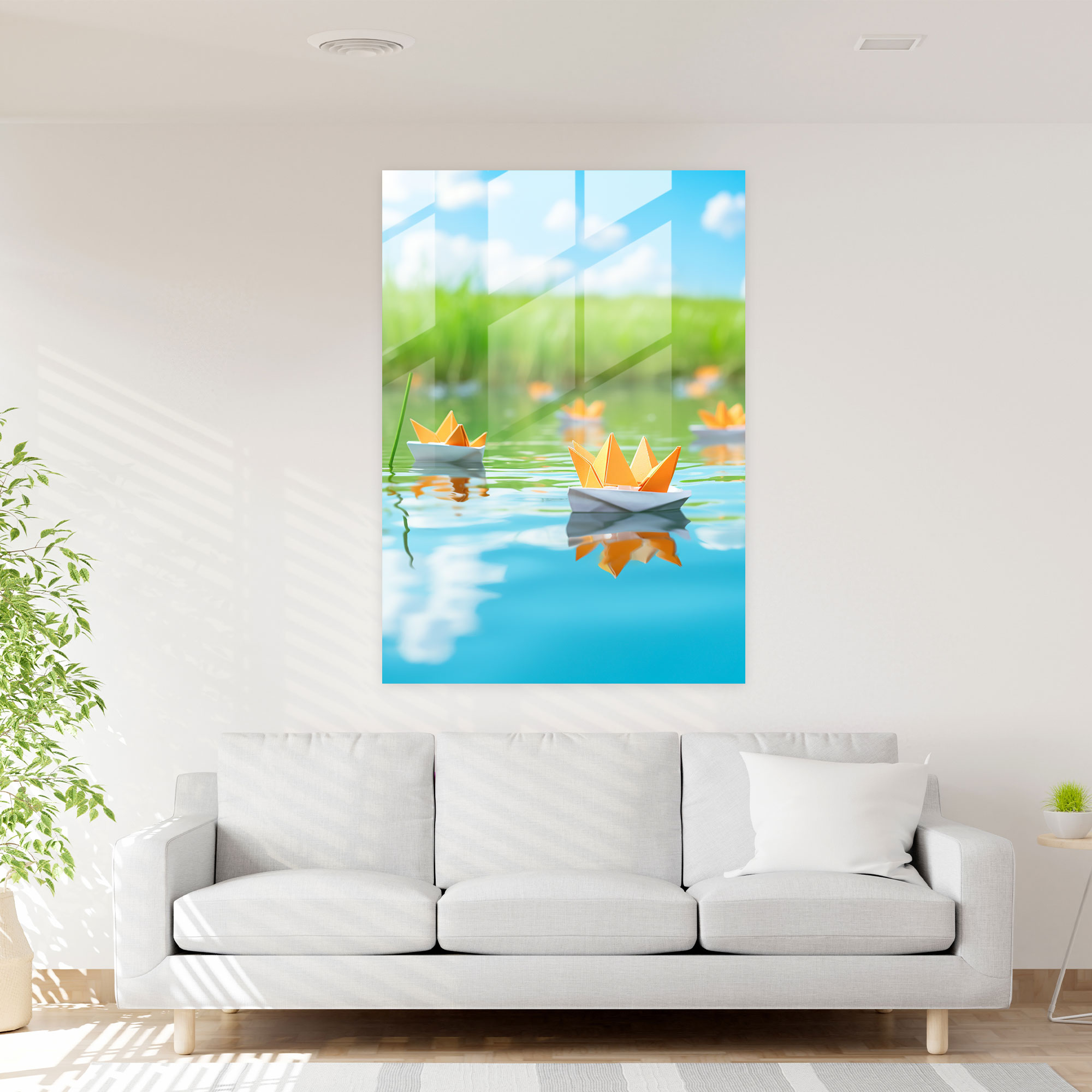 Origami Glass Print - Peaceful Boats - Origami, Glass Wall Art, Peaceful, Glass Art