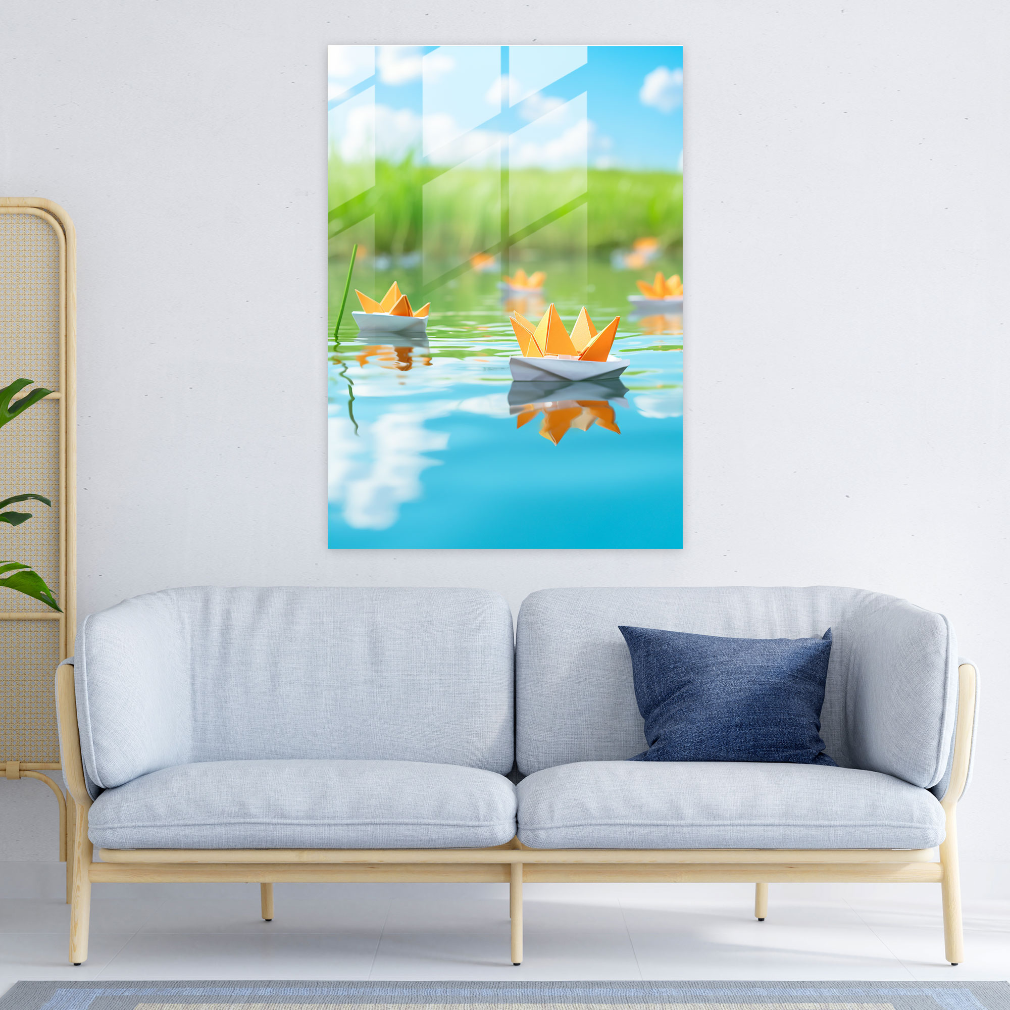 Origami Glass Print - Peaceful Boats - Origami, Glass Wall Art, Peaceful, Glass Art