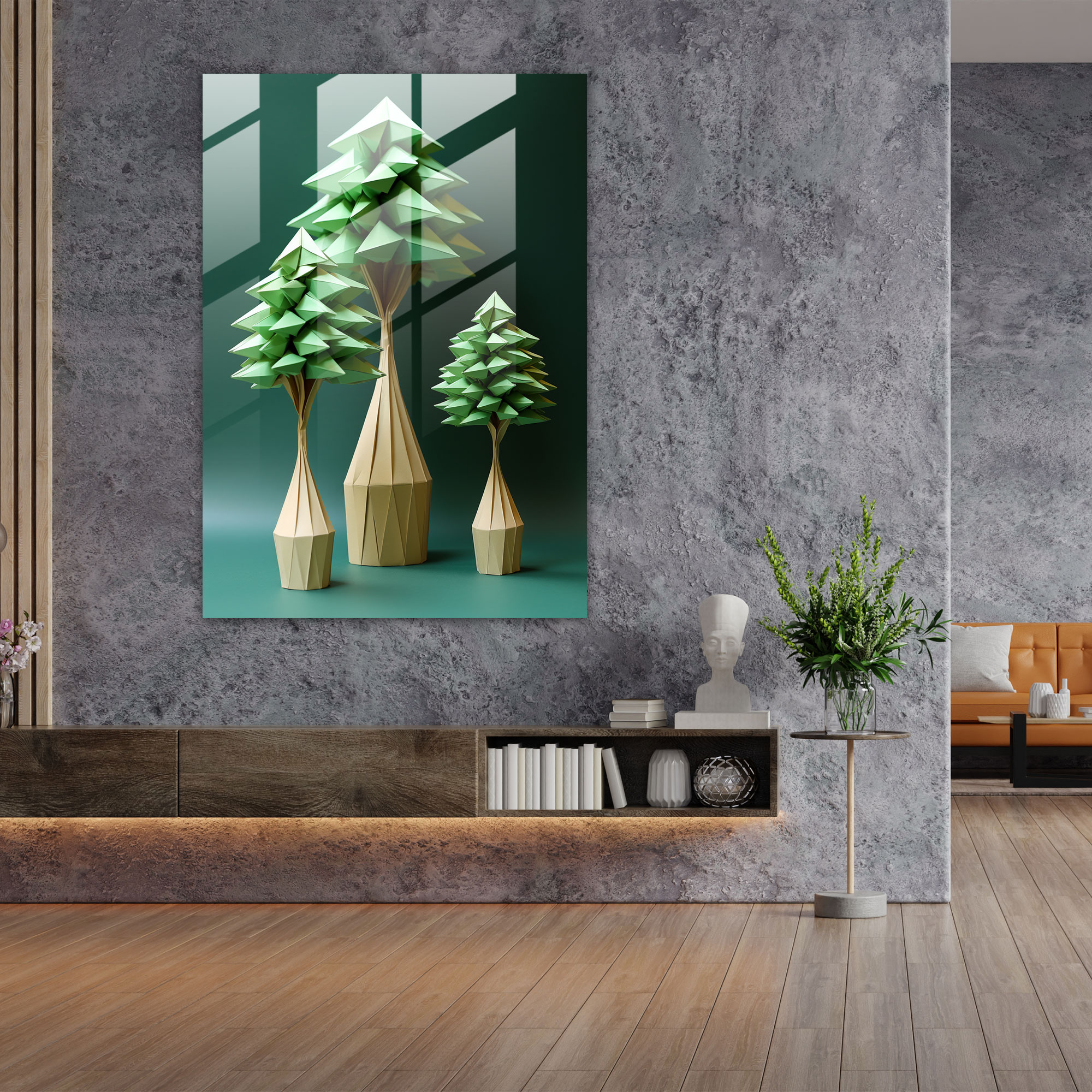 Origami Glass Print - Resilient Trees - Origami, Growth, Glass Wall Art, Glass Art