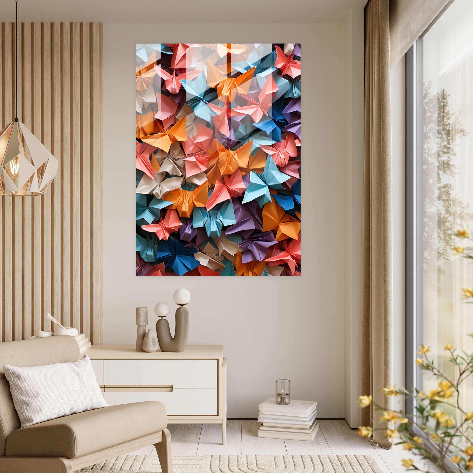 Origami Glass Print - Patterned Tapestry - Origami, Intricacy, Glass Art, Origami